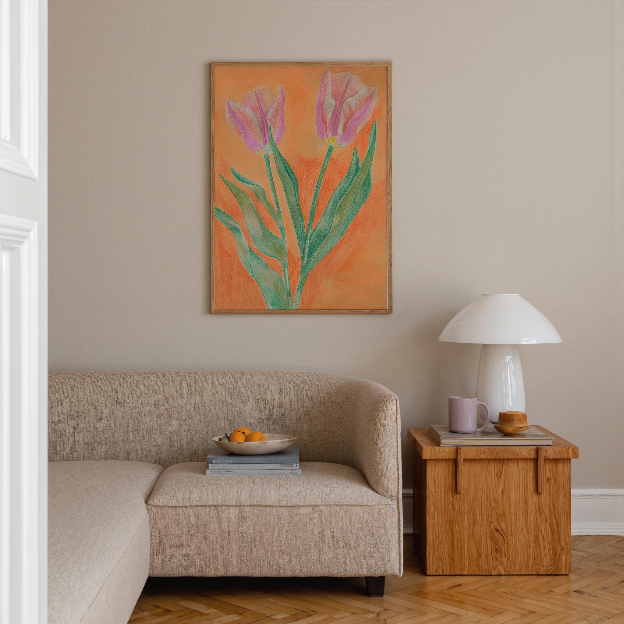 Pink Tulip Botanical Wall Art Print-Skudaboo