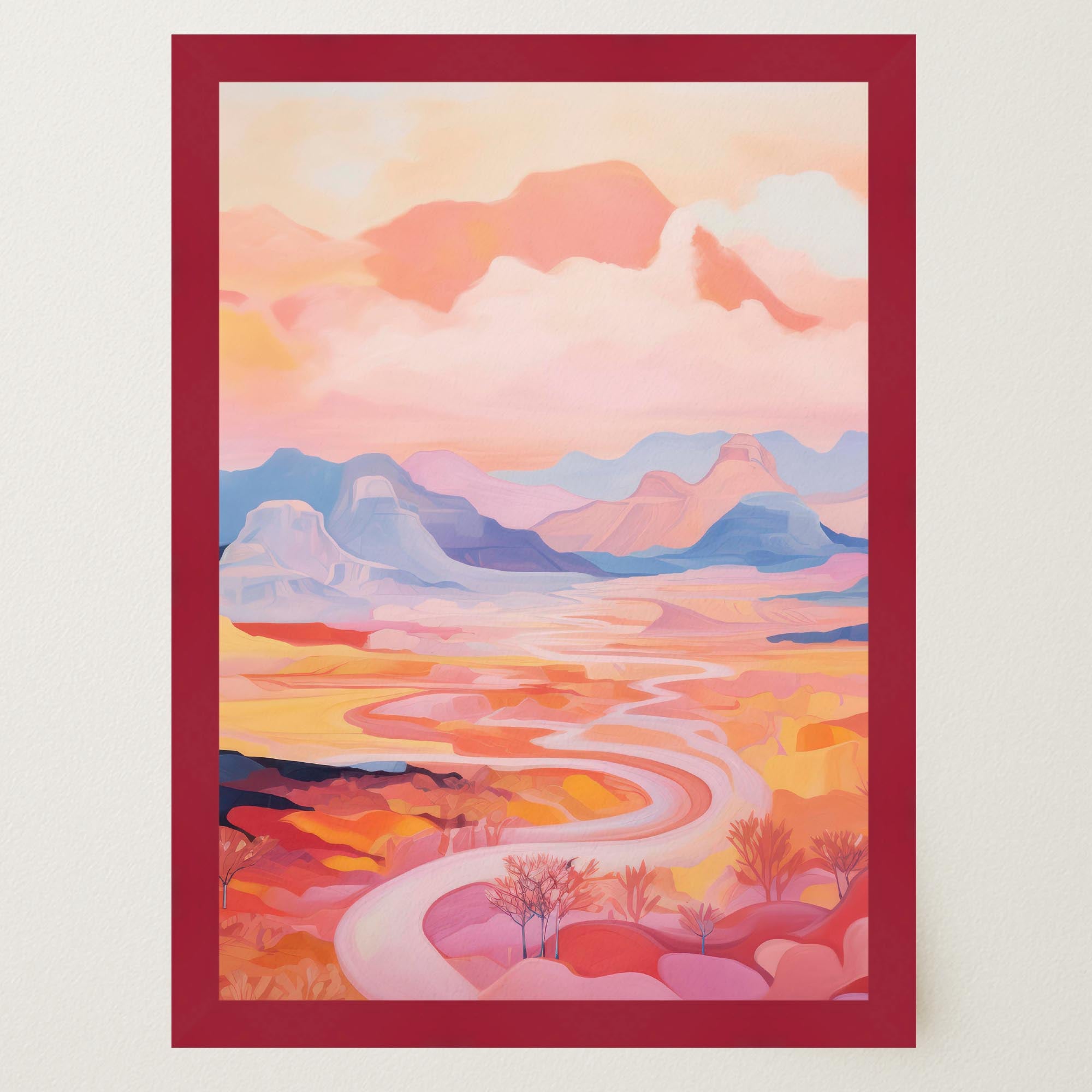 Pastel Mountain Landscape Wall Art Print-Skudaboo