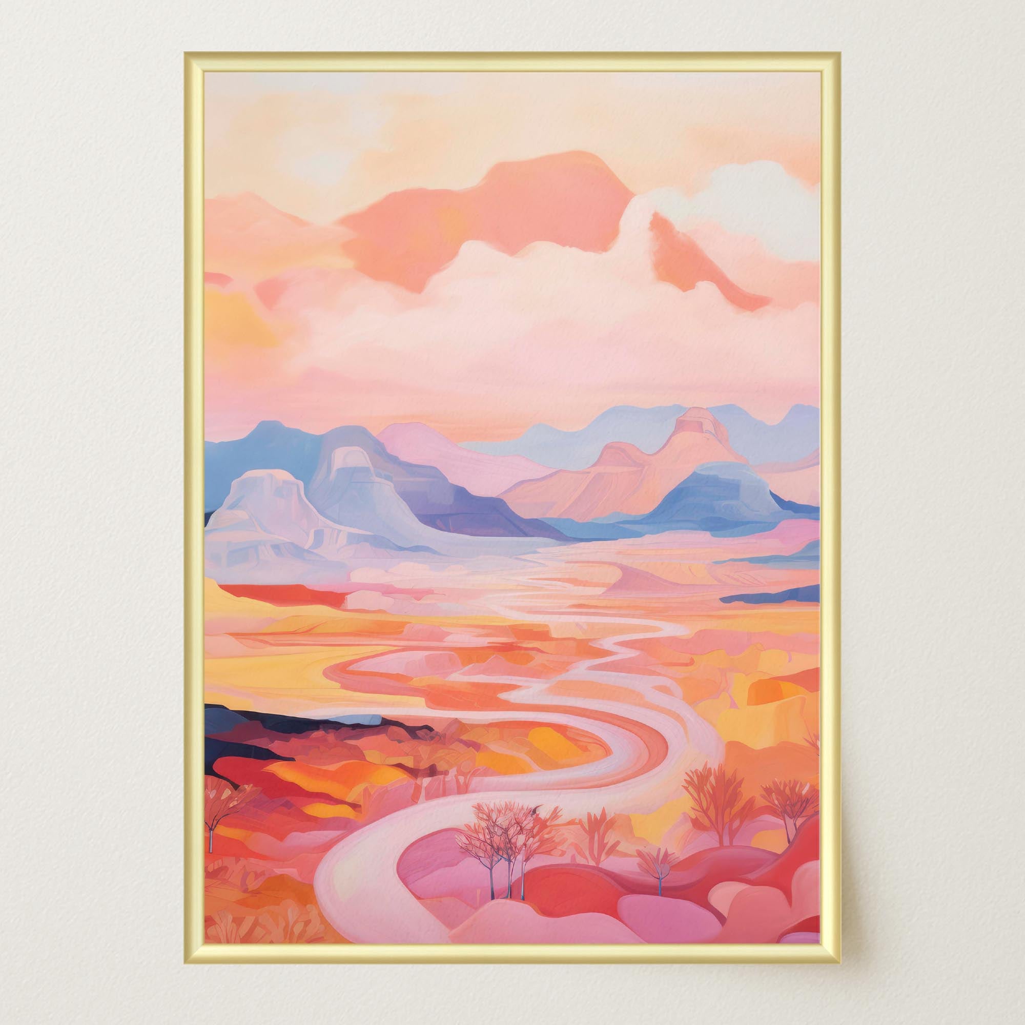 Pastel Mountain Landscape Wall Art Print-Skudaboo