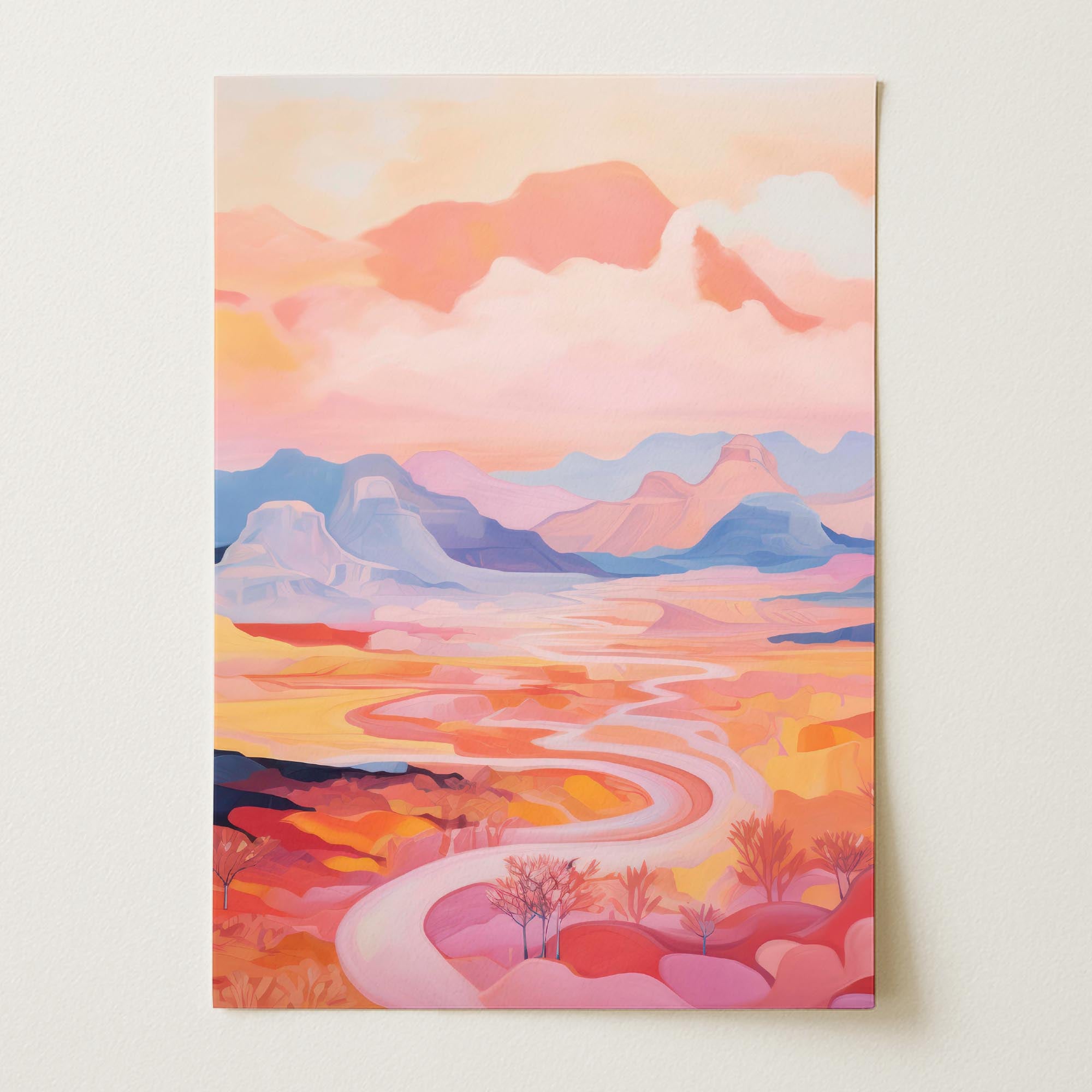 Pastel Mountain Landscape Wall Art Print-Skudaboo