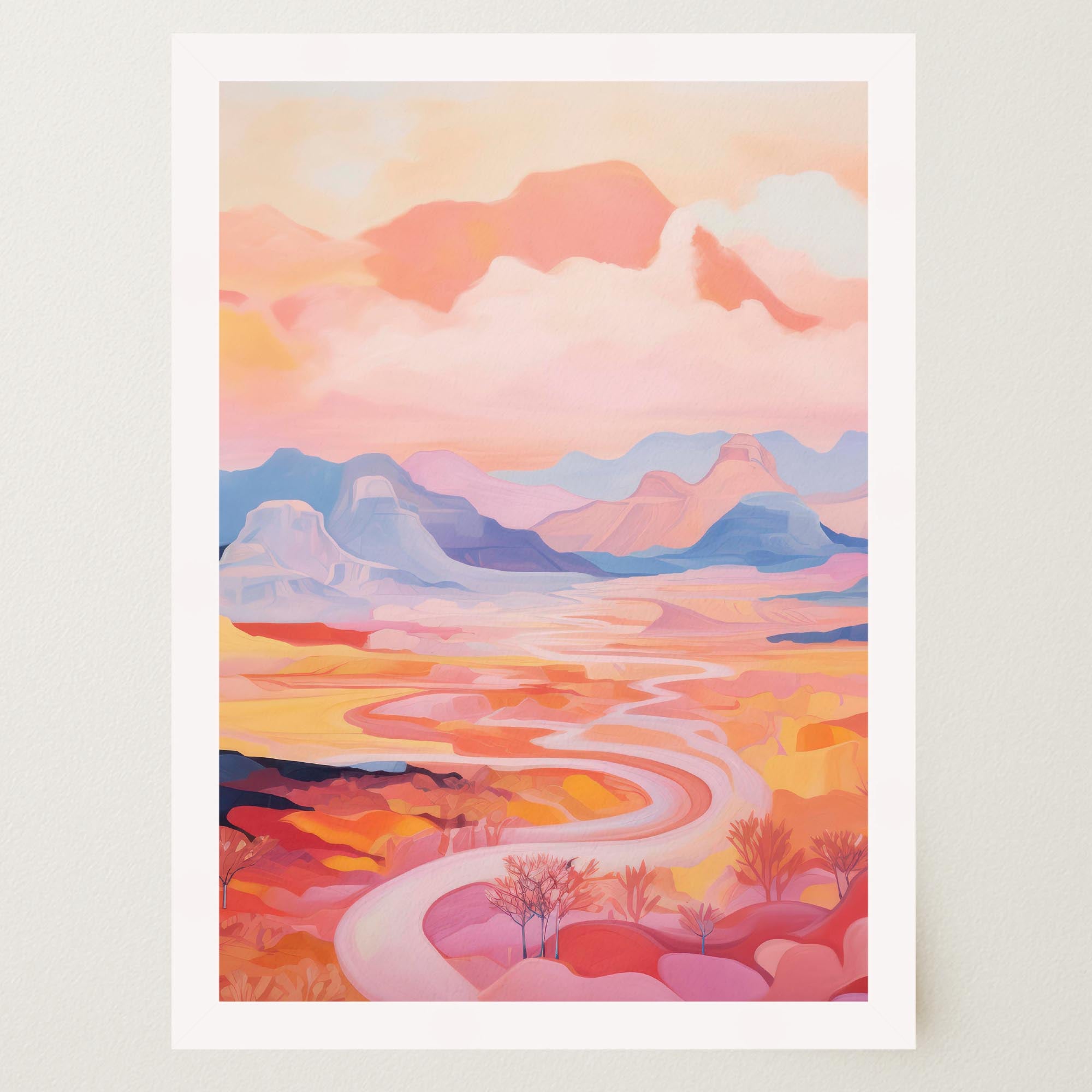 Pastel Mountain Landscape Wall Art Print-Skudaboo