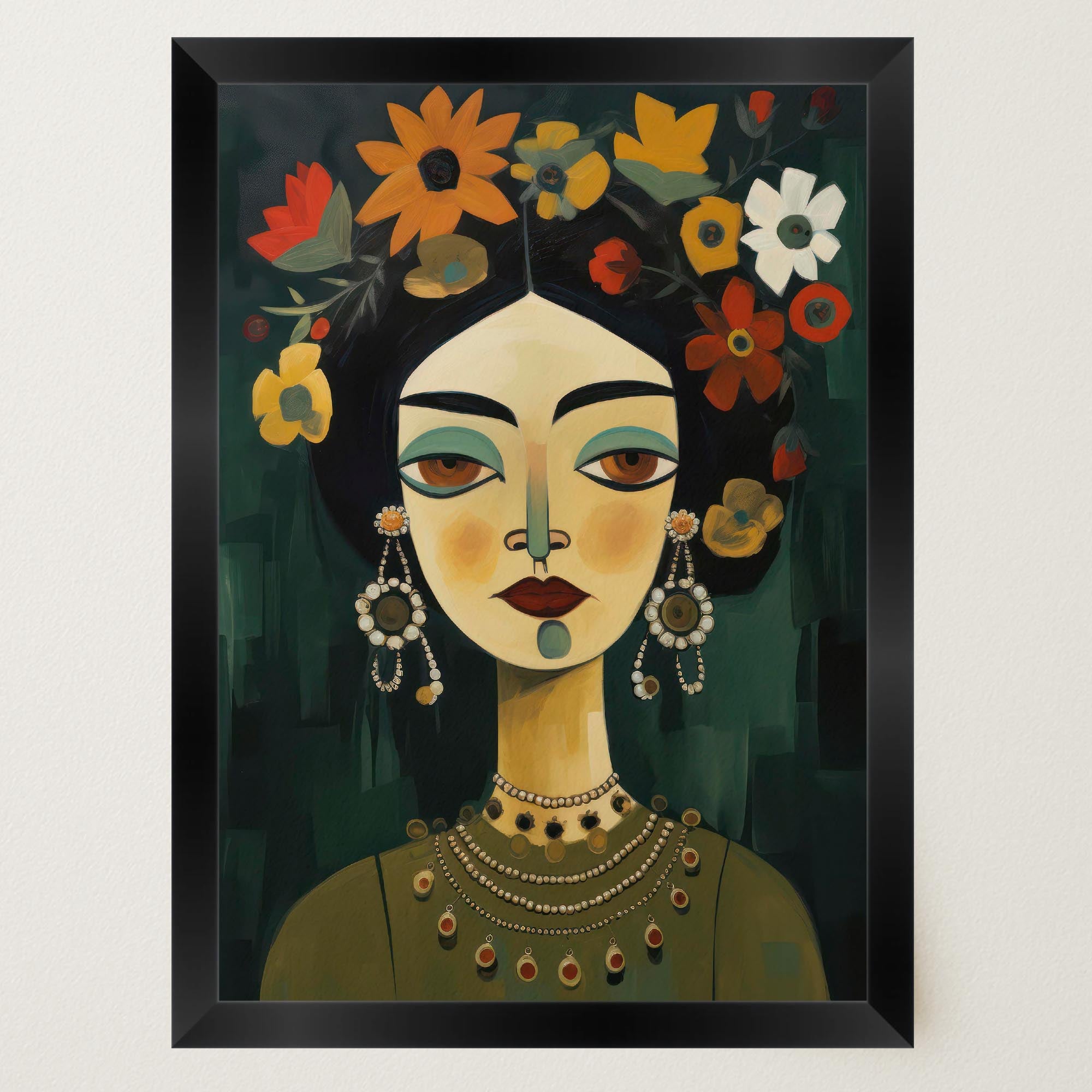 Floral Woman Portrait Wall Art Print-Skudaboo