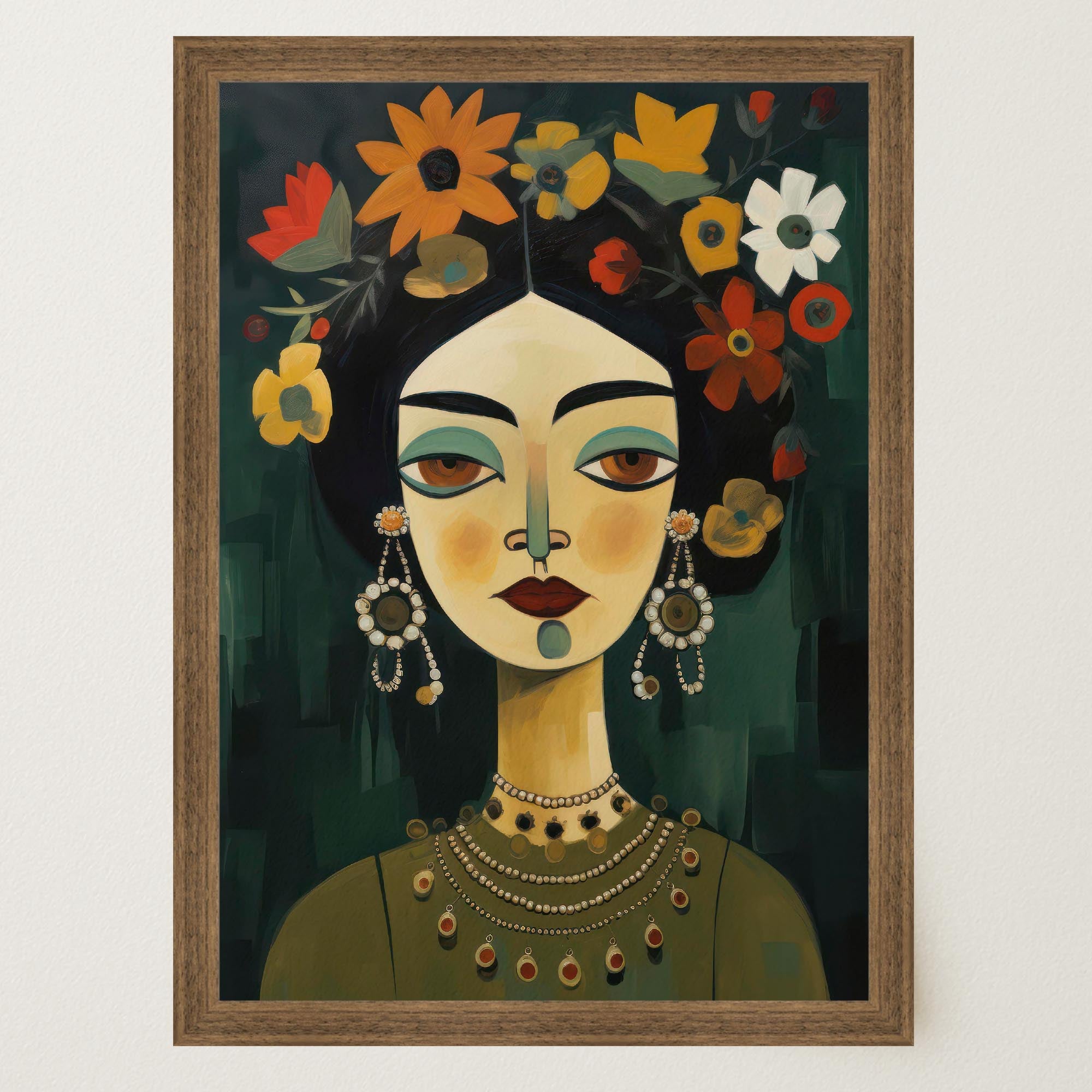 Floral Woman Portrait Wall Art Print-Skudaboo