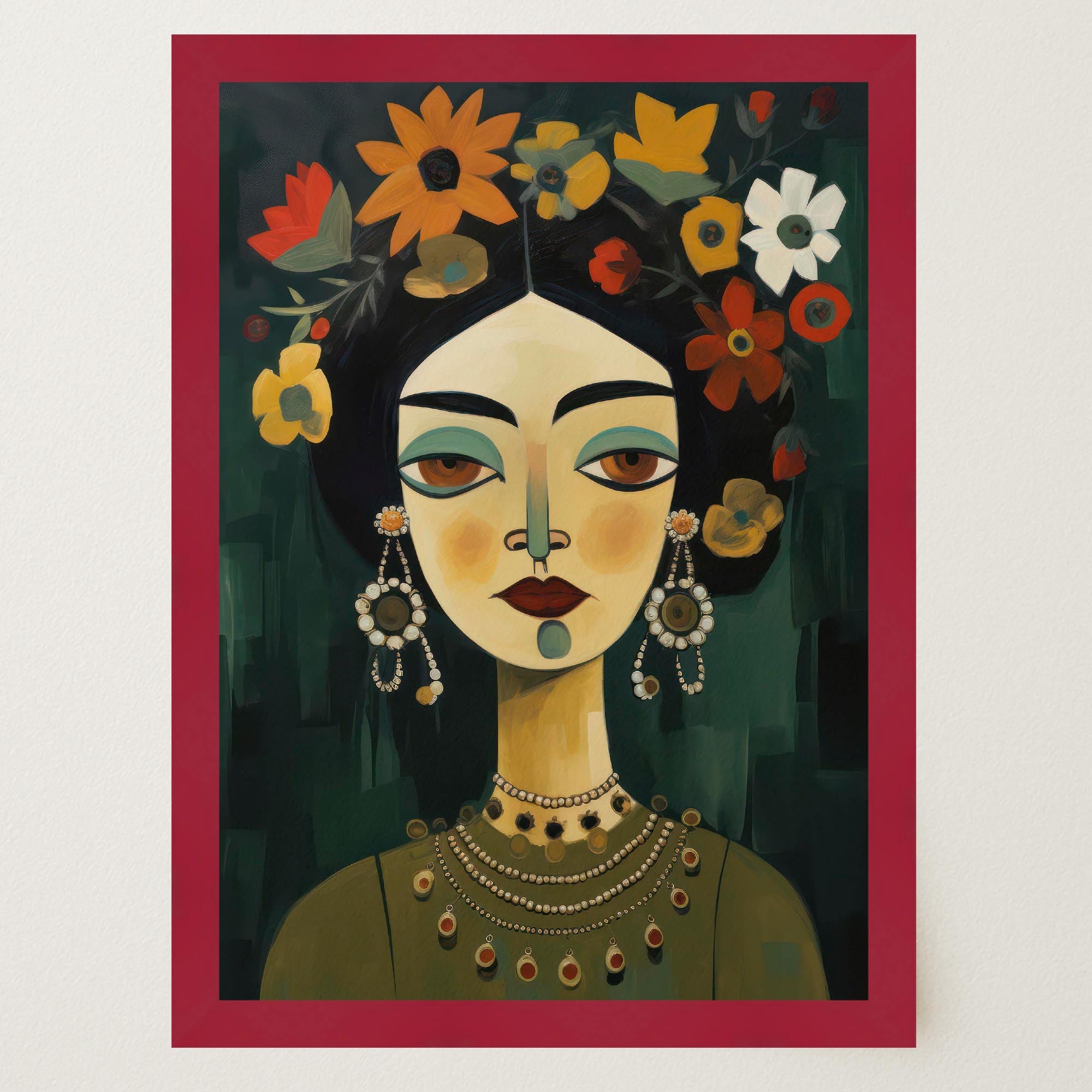 Floral Woman Portrait Wall Art Print-Skudaboo