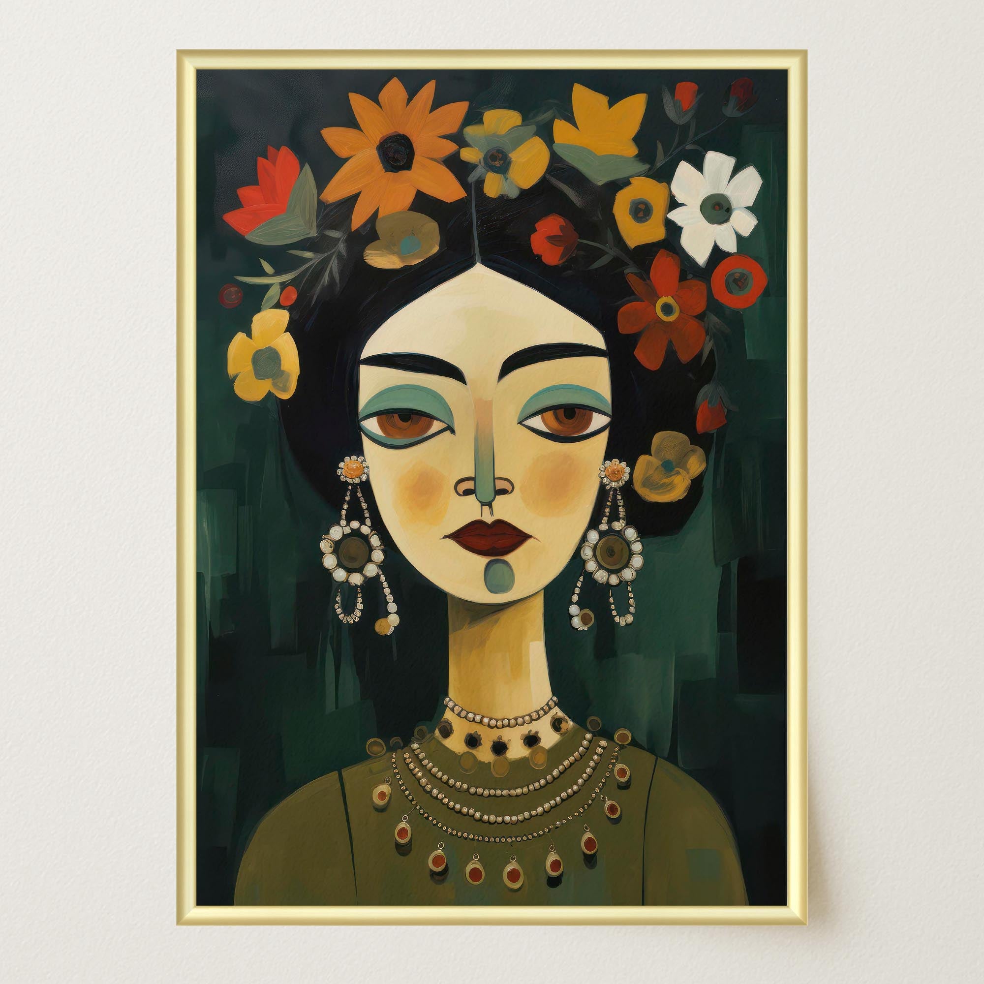 Floral Woman Portrait Wall Art Print-Skudaboo