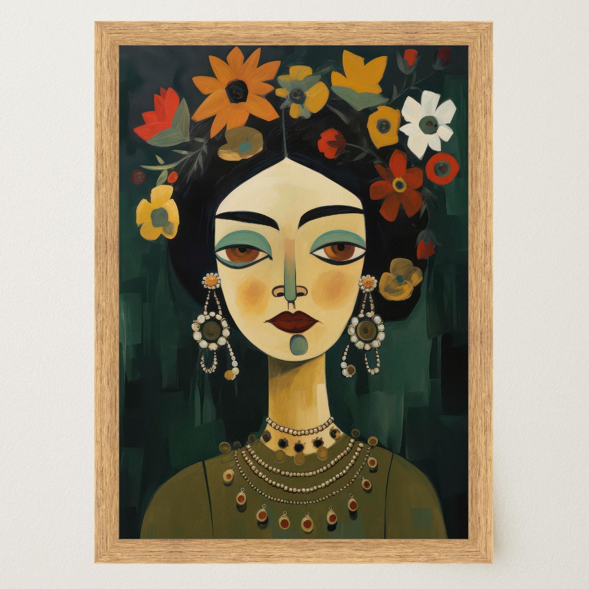 Floral Woman Portrait Wall Art Print-Skudaboo