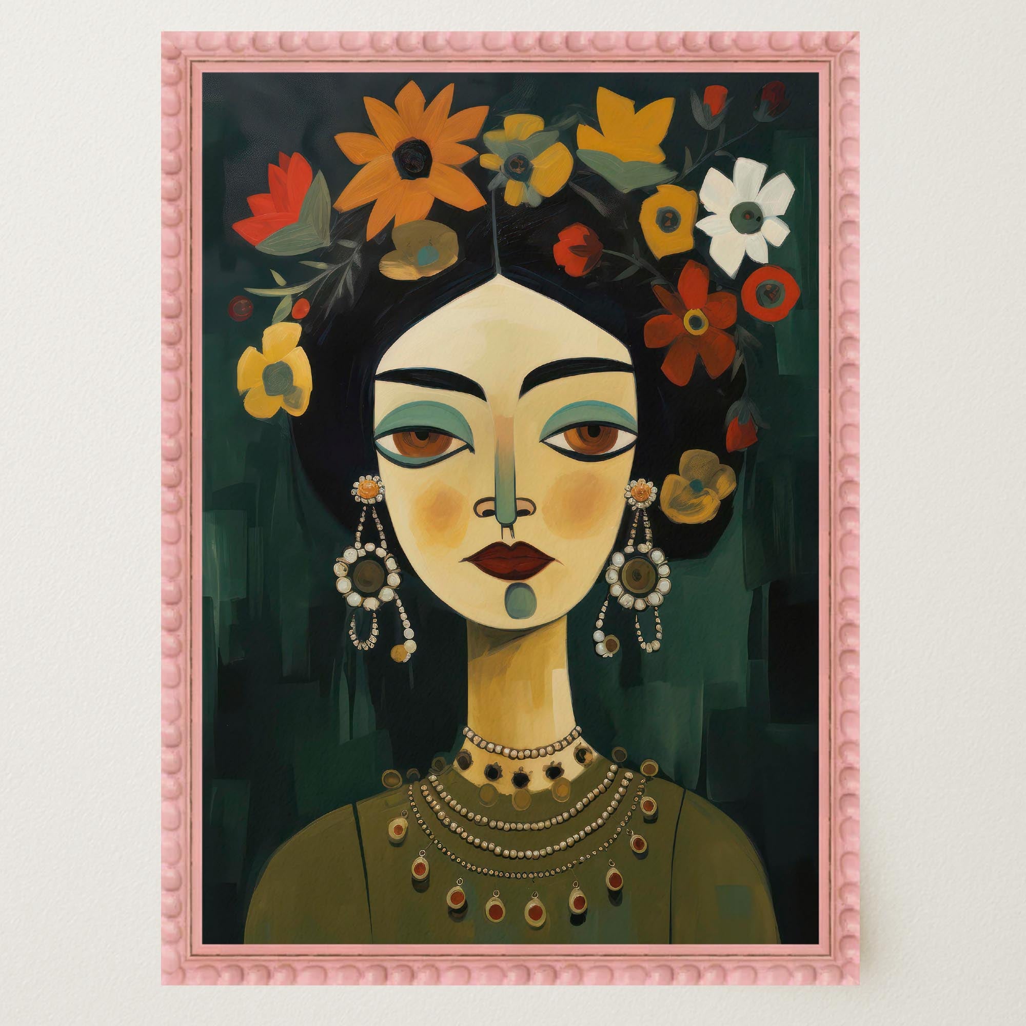 Floral Woman Portrait Wall Art Print-Skudaboo