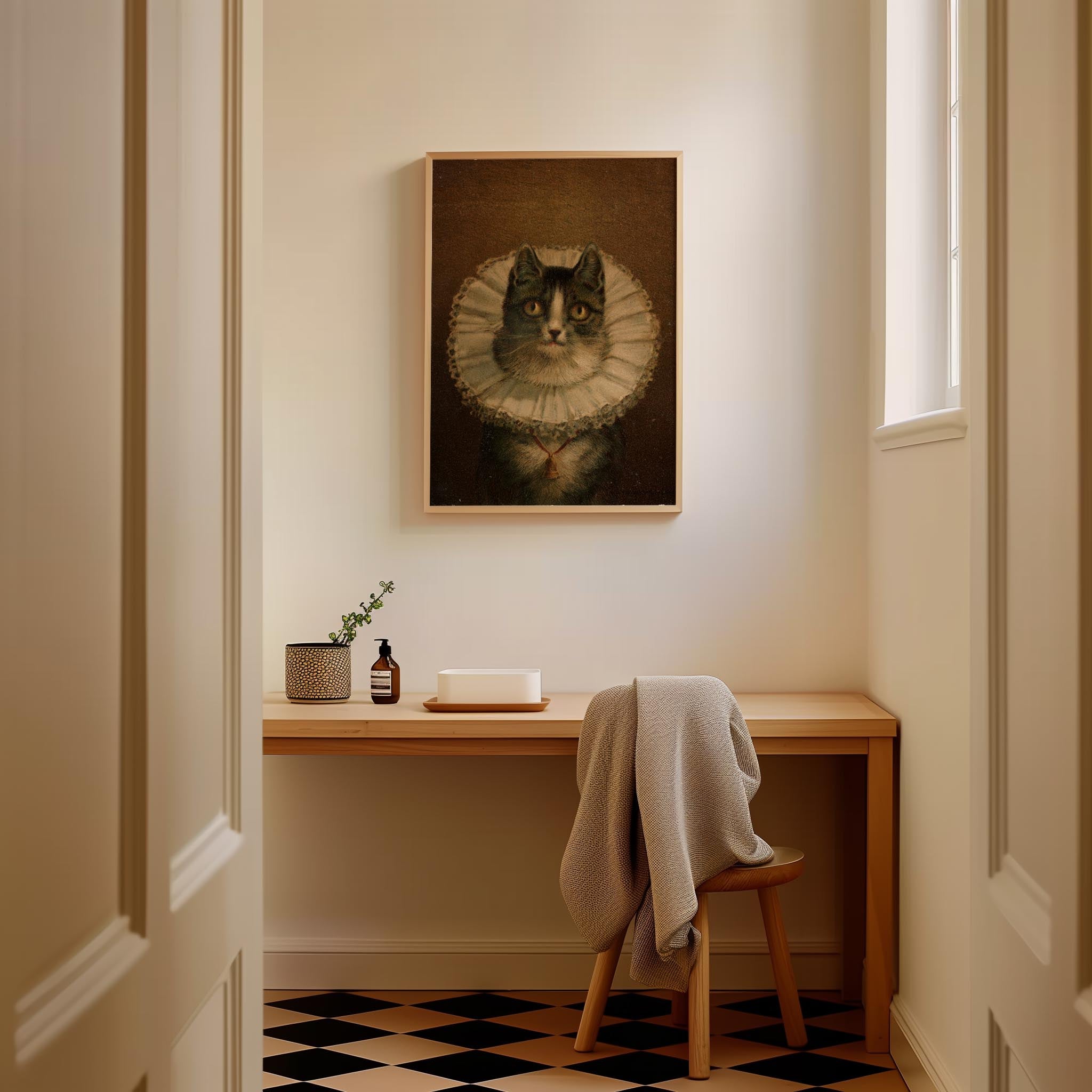 Victorian Cat Portrait Vintage Wall Art Print-Skudaboo