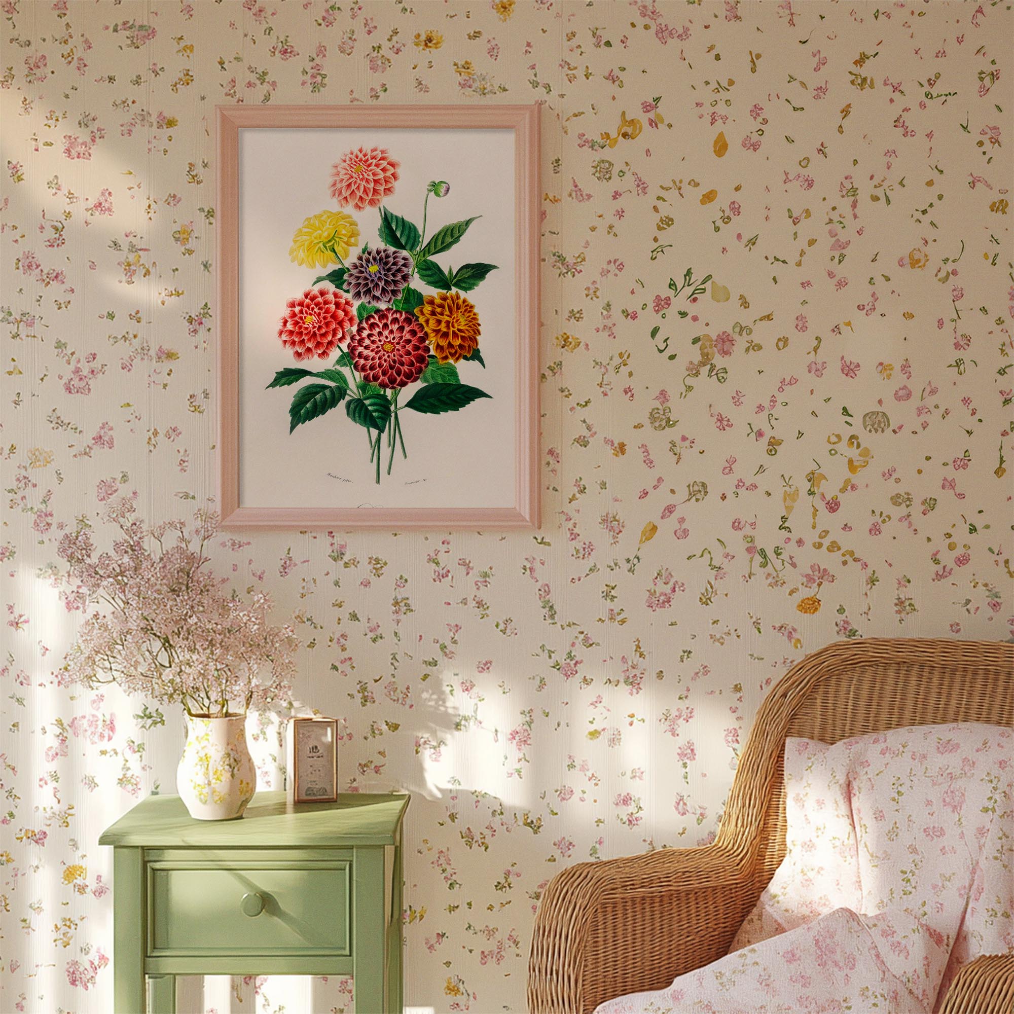 Dahlia Floral Vintage Botanical Wall Art Print-Skudaboo