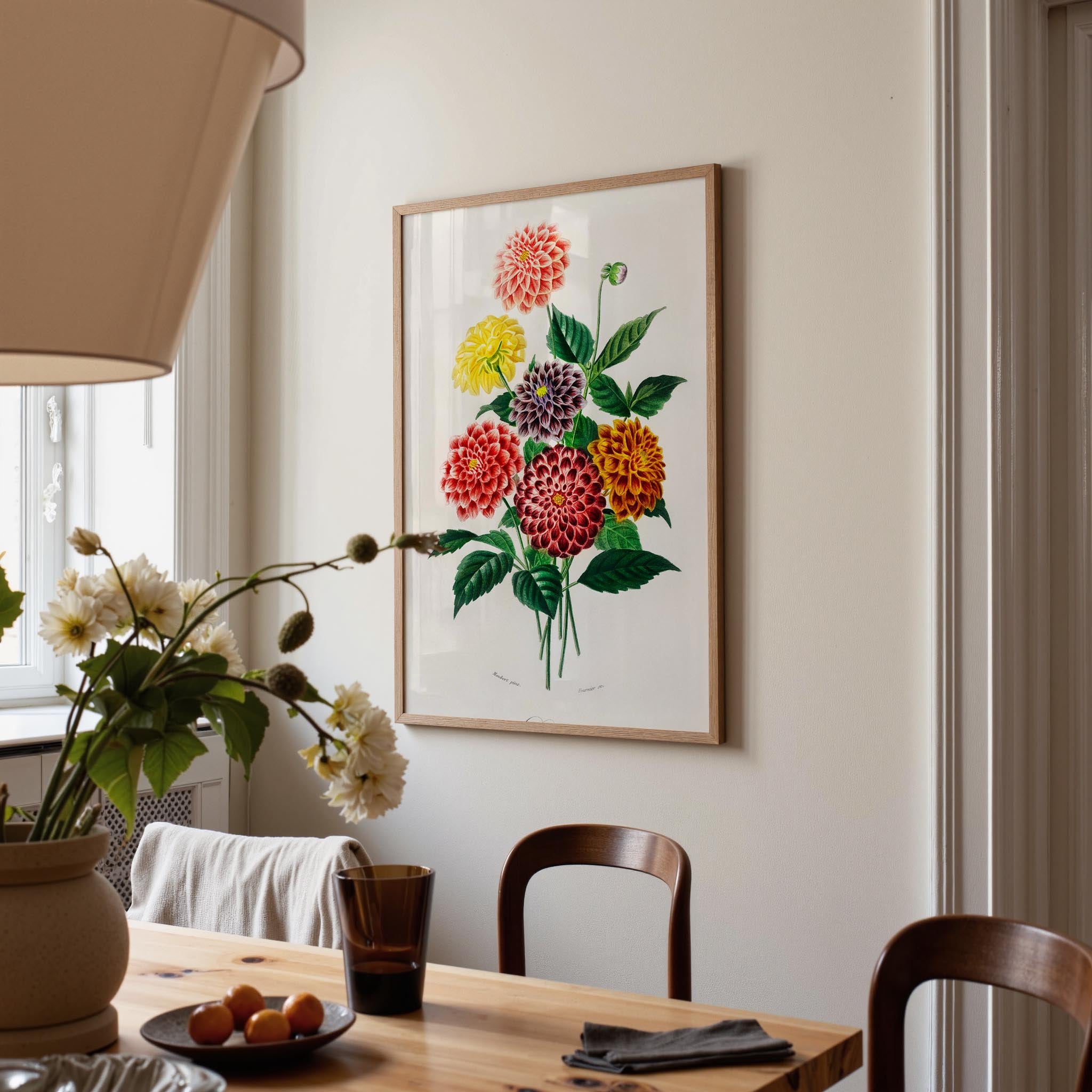 Dahlia Floral Vintage Botanical Wall Art Print-Skudaboo