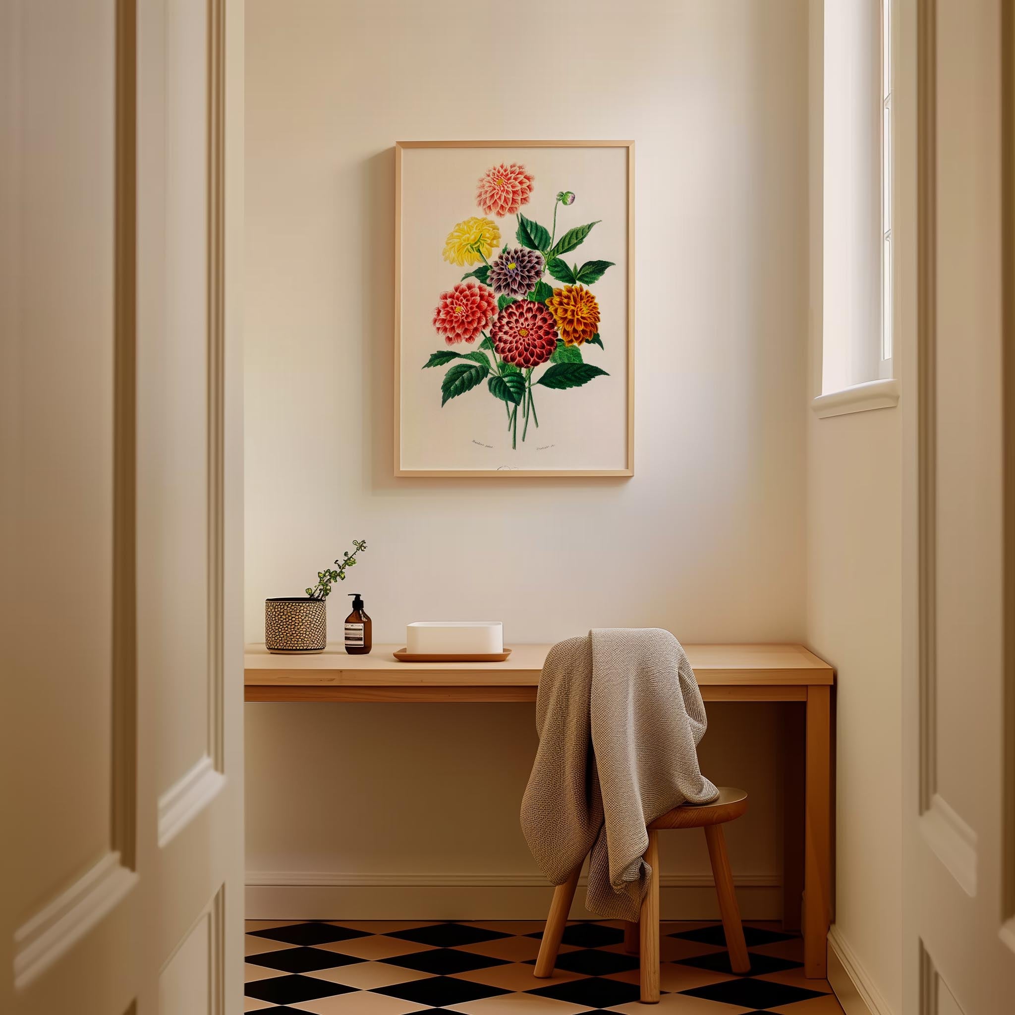 Dahlia Floral Vintage Botanical Wall Art Print-Skudaboo