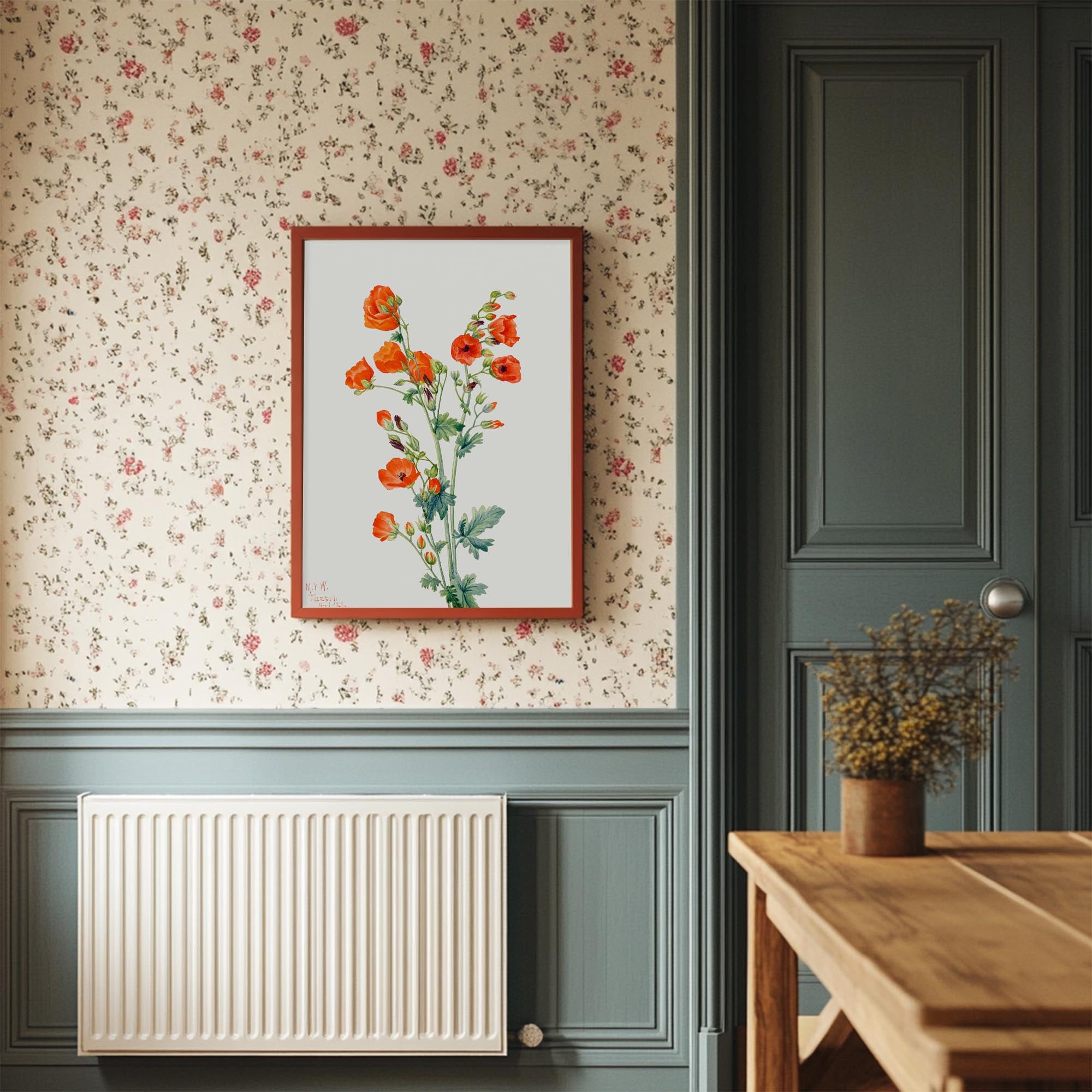 Red Poppy Flower Vintage Botanical Wall Art Print-Skudaboo