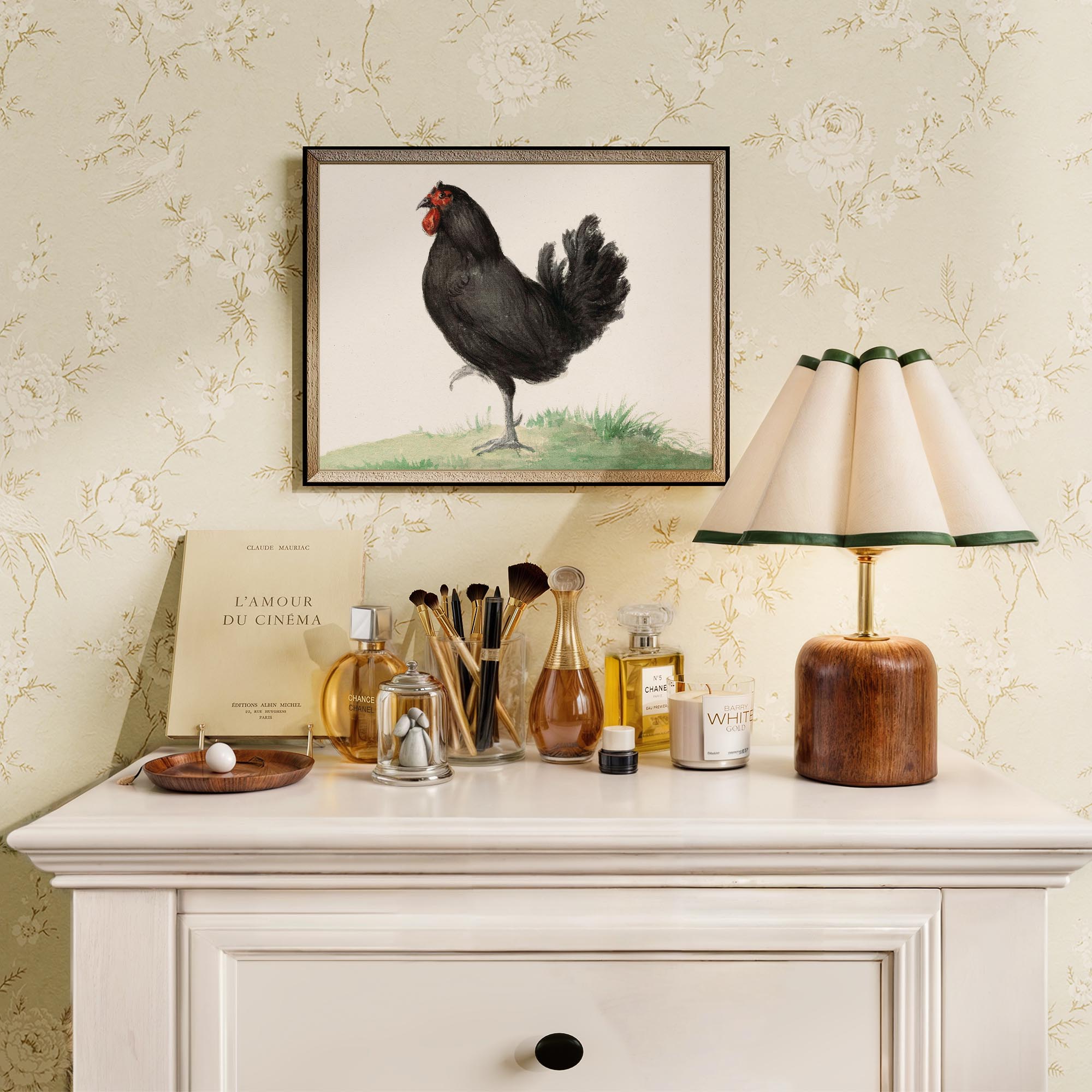 Black Chicken Vintage Bird Illustration Wall Art Print-Skudaboo