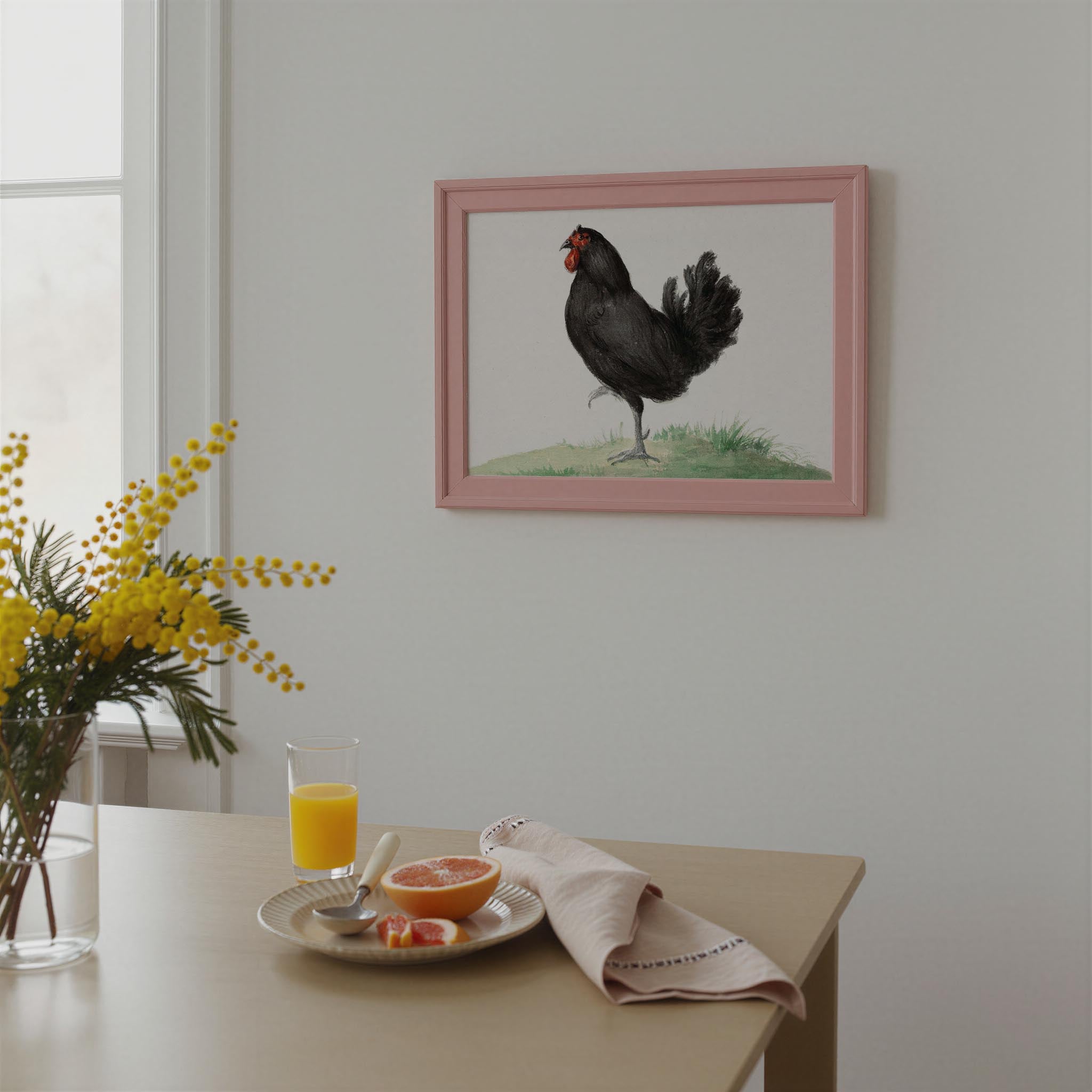 Black Chicken Vintage Bird Illustration Wall Art Print-Skudaboo