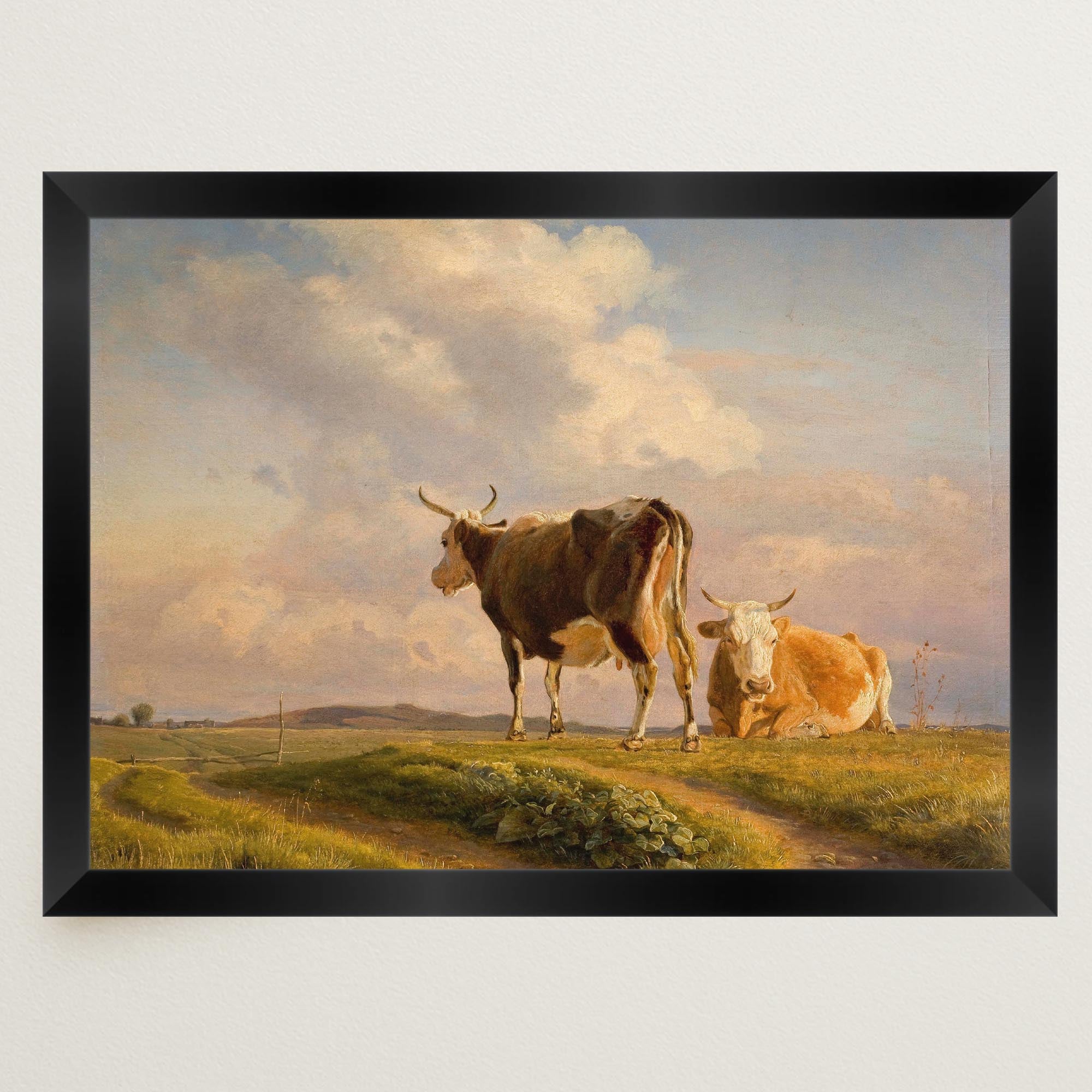 Cows in Open Field Vintage Landscape Print-Skudaboo