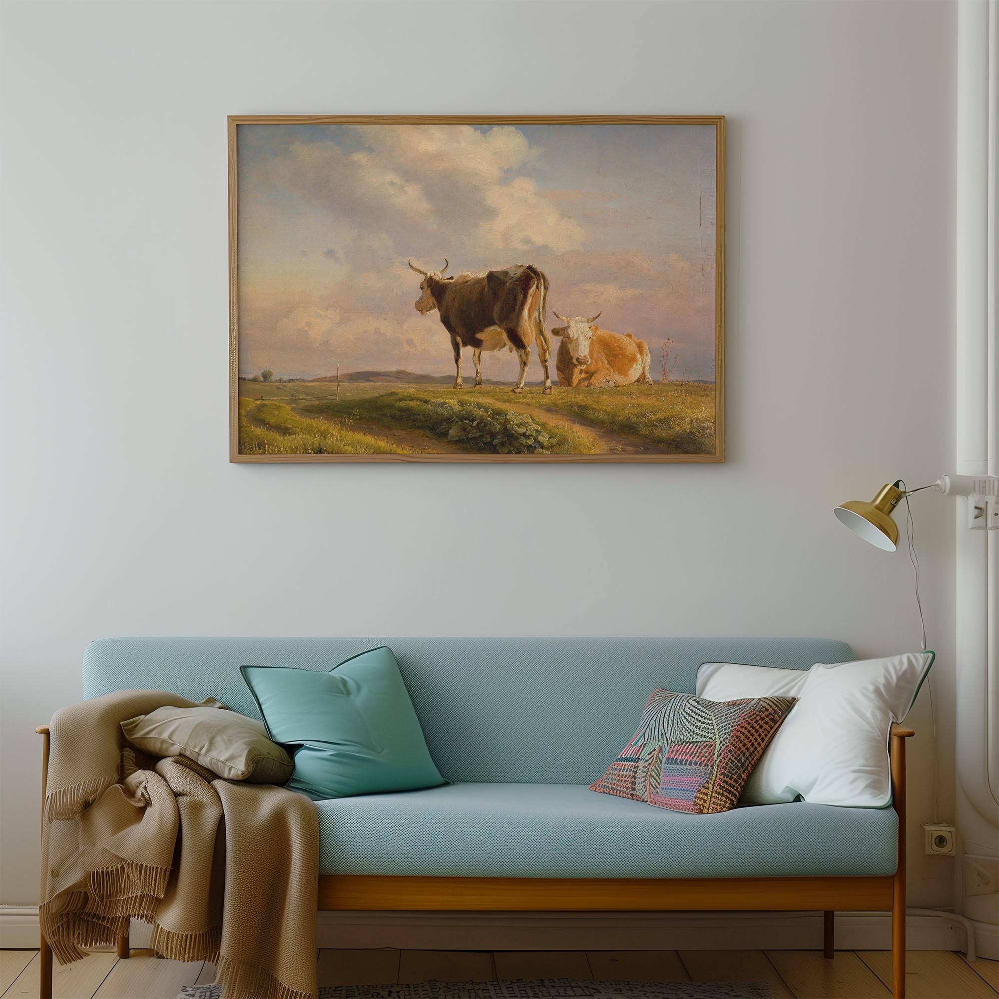 Cows in Open Field Vintage Landscape Print-Skudaboo