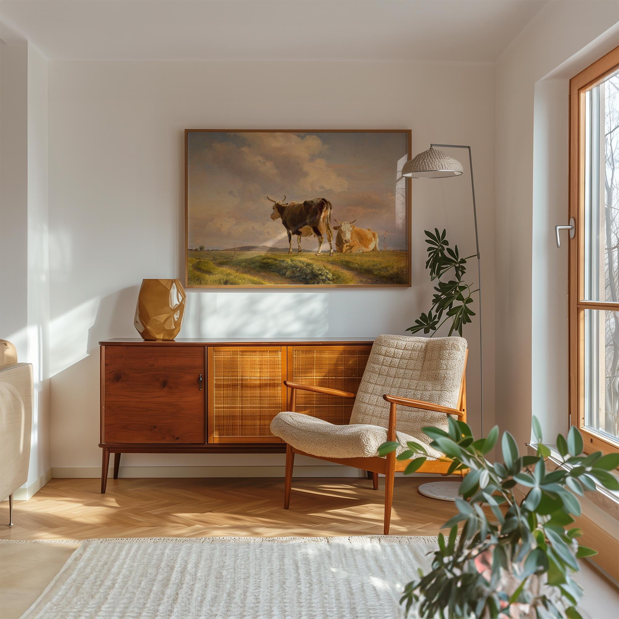 Cows in Open Field Vintage Landscape Print-Skudaboo