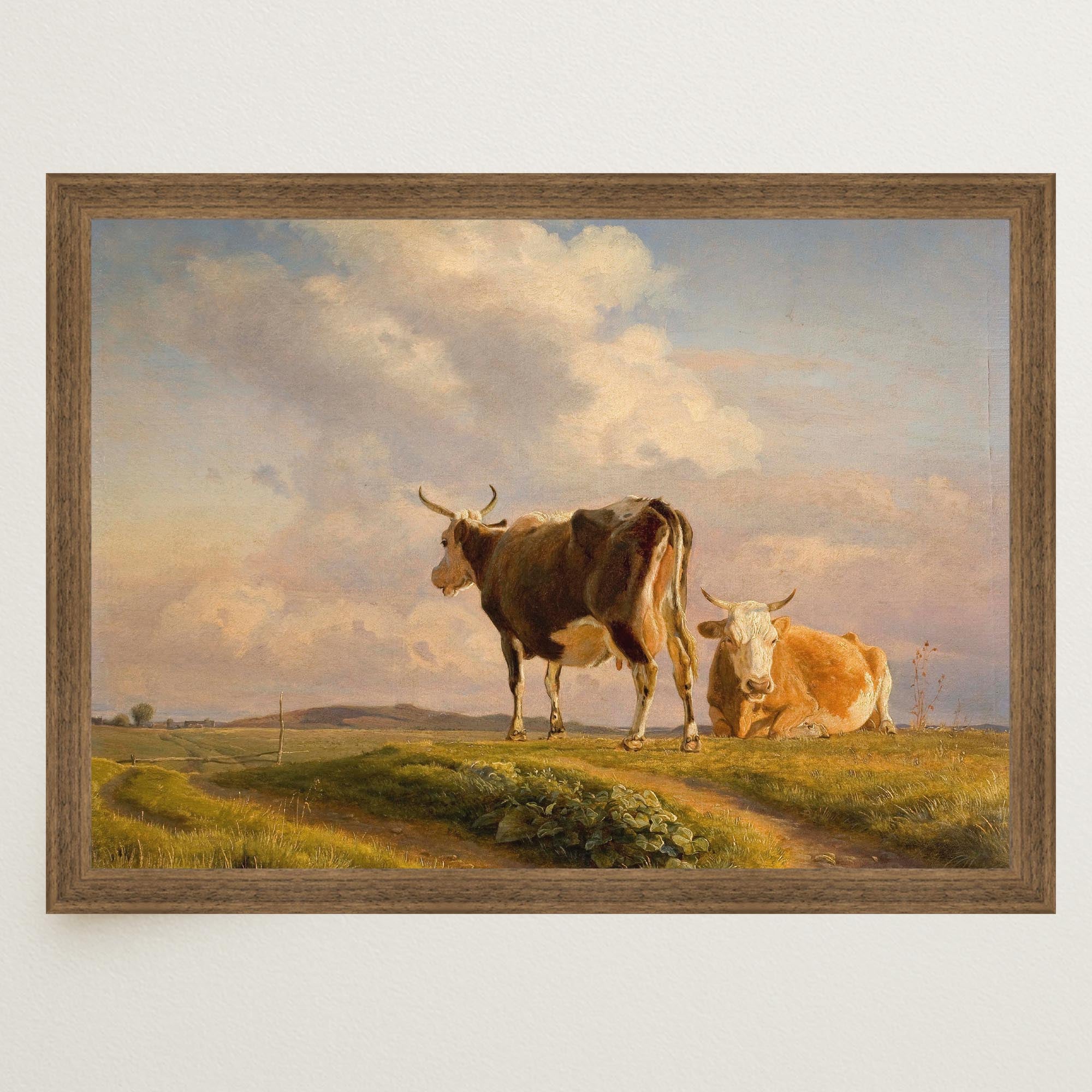 Cows in Open Field Vintage Landscape Print-Skudaboo