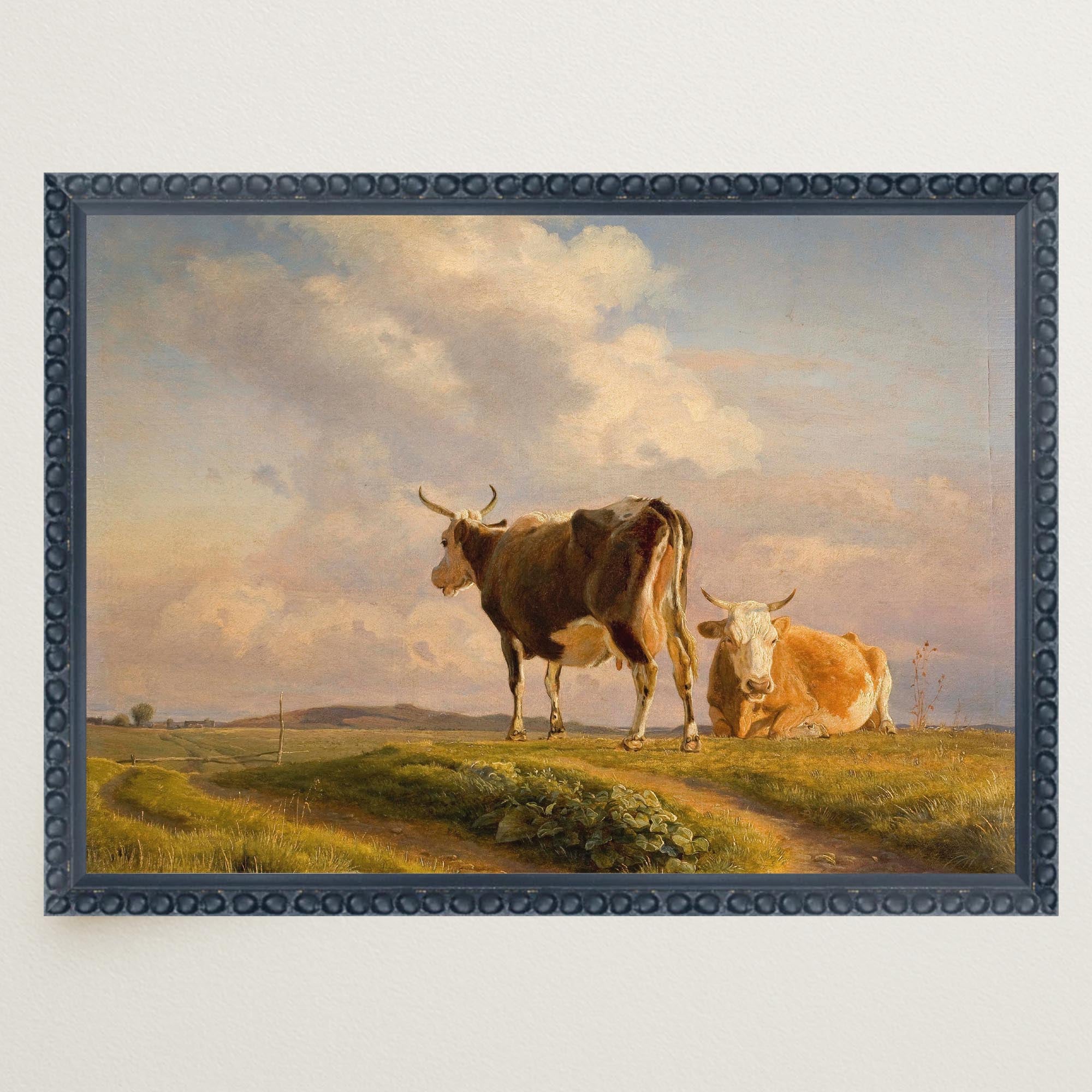 Cows in Open Field Vintage Landscape Print-Skudaboo