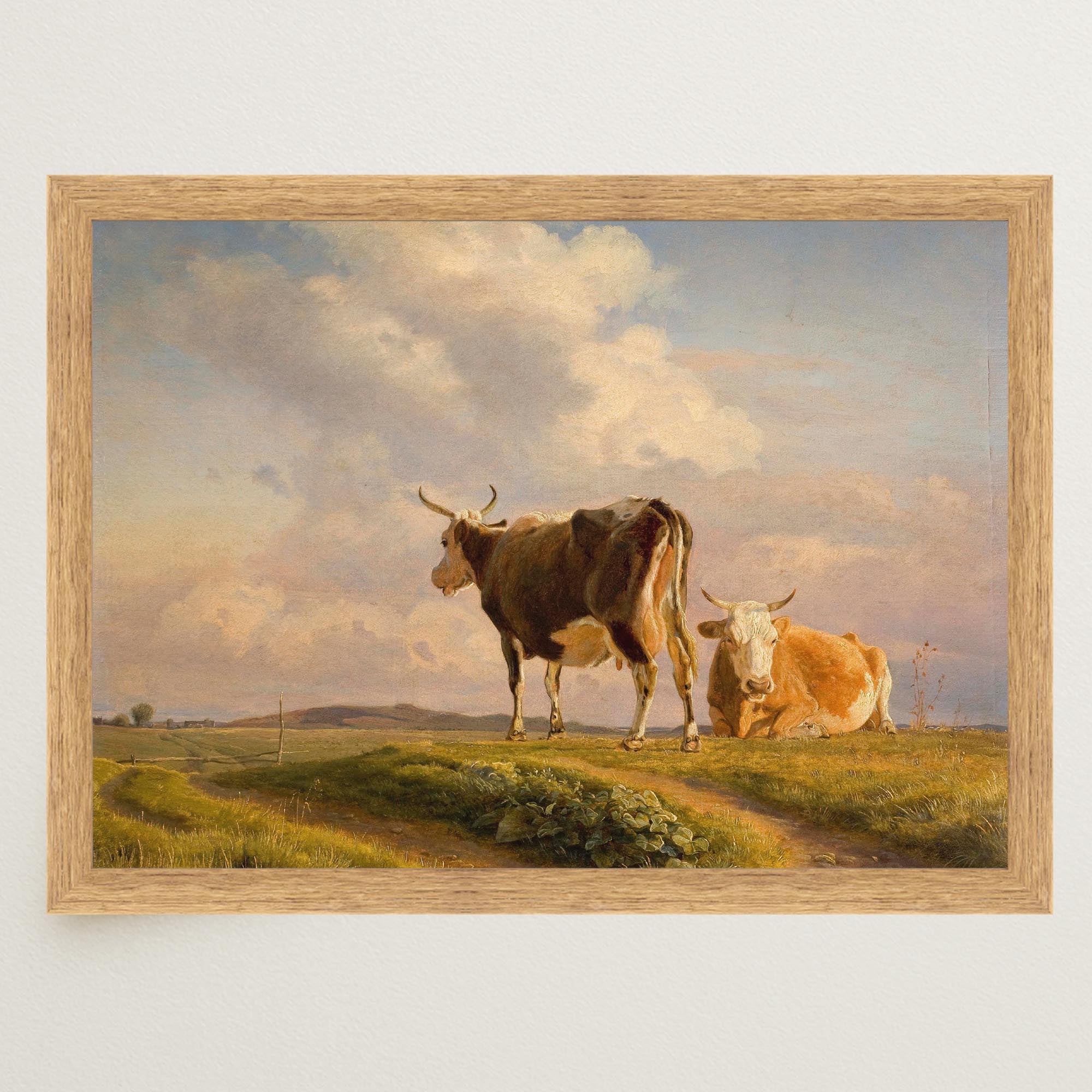 Cows in Open Field Vintage Landscape Print-Skudaboo