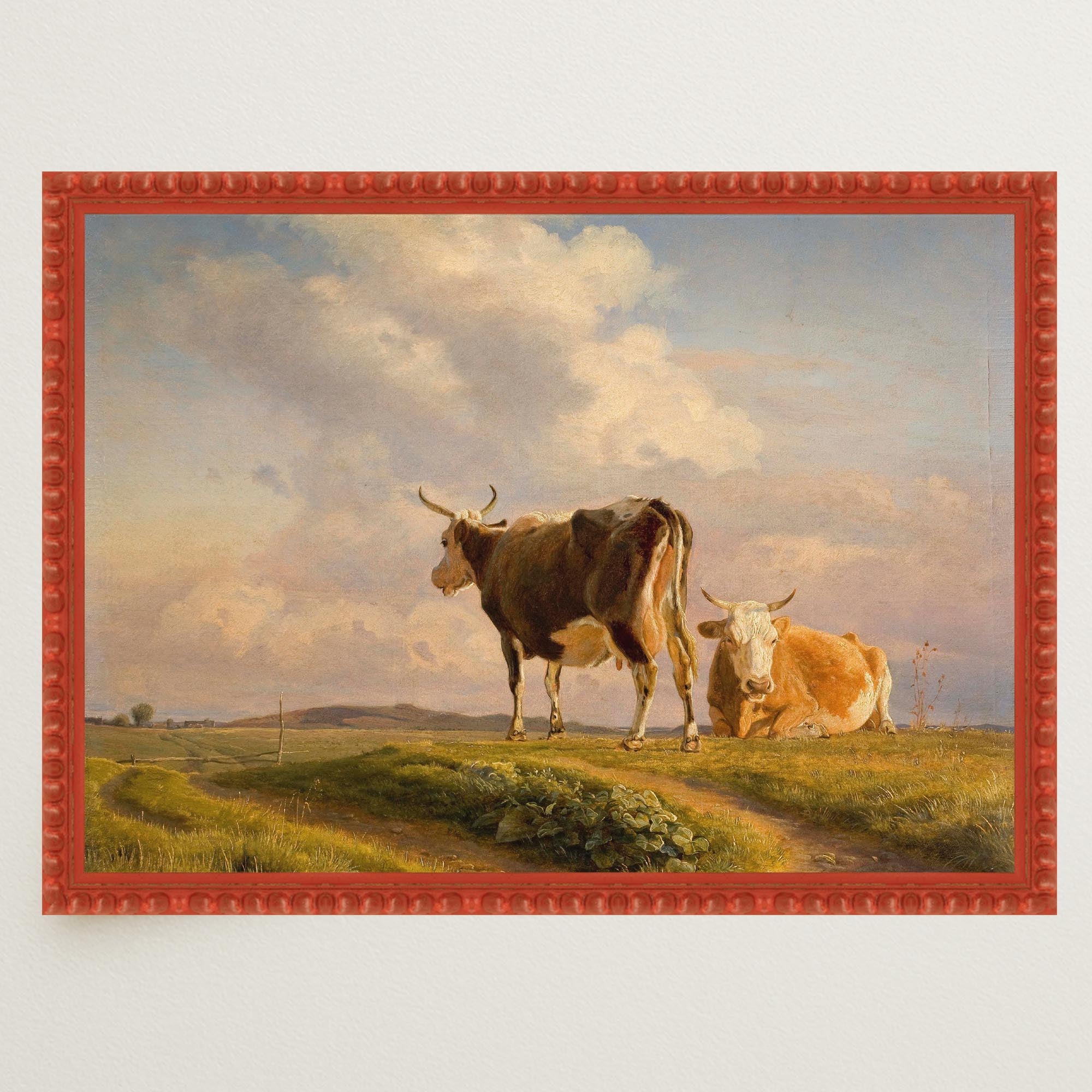 Cows in Open Field Vintage Landscape Print-Skudaboo