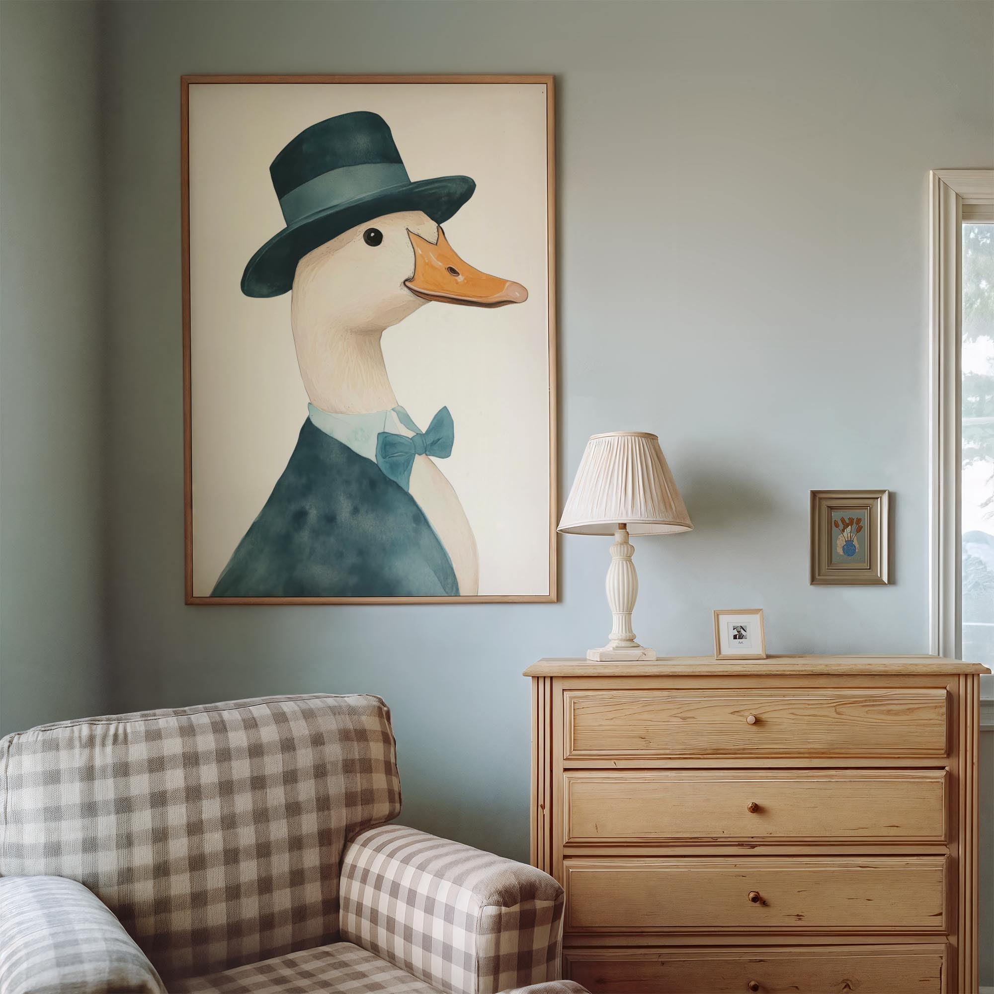 Fancy Duck in Top Hat Nursery Wall Art Print-Skudaboo