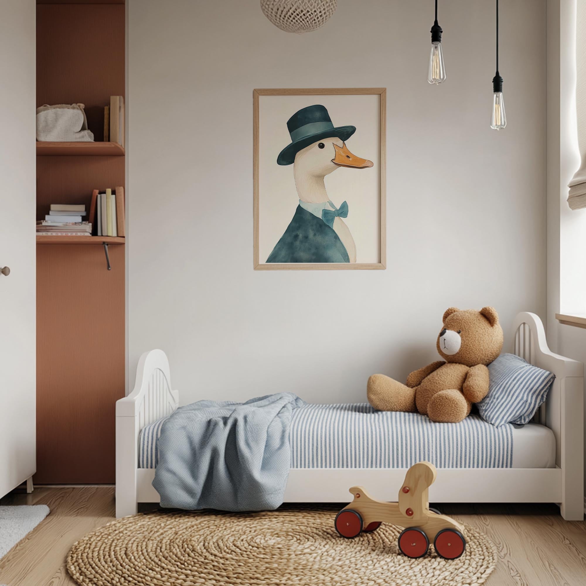 Fancy Duck in Top Hat Nursery Wall Art Print-Skudaboo