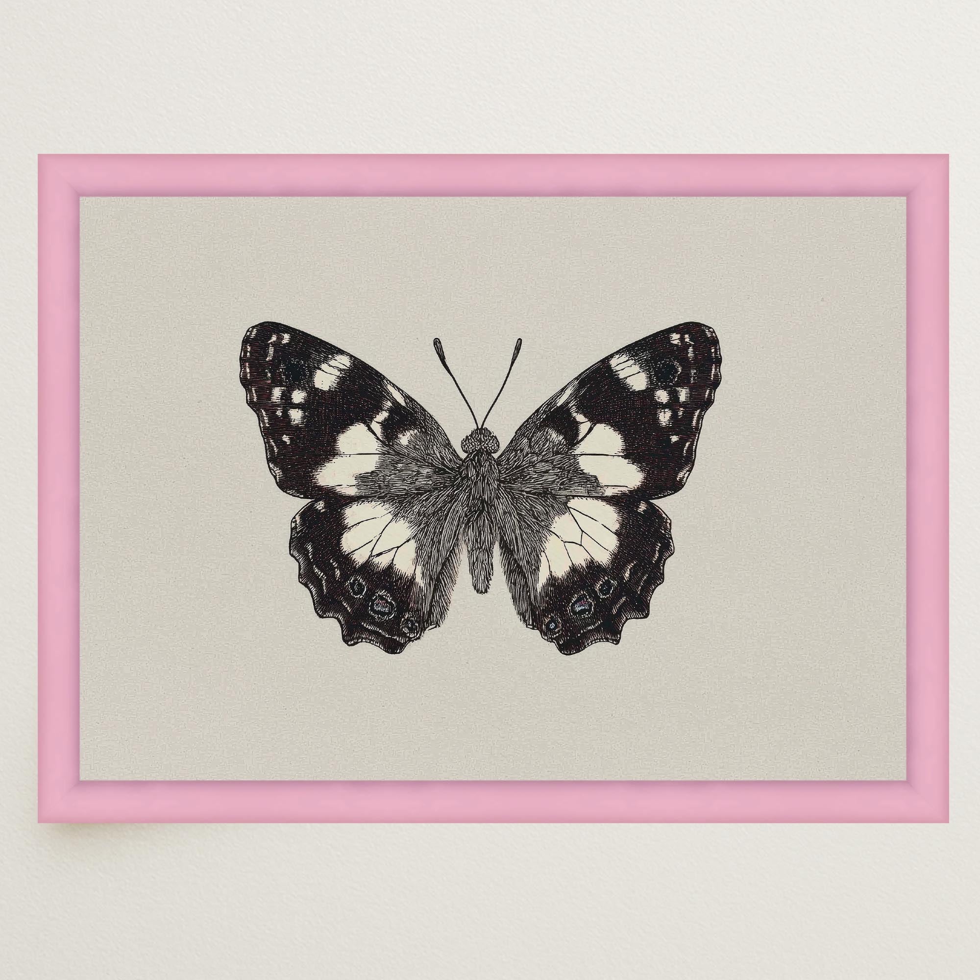 Vintage Style Black and White Butterfly Wall Art Print-Skudaboo