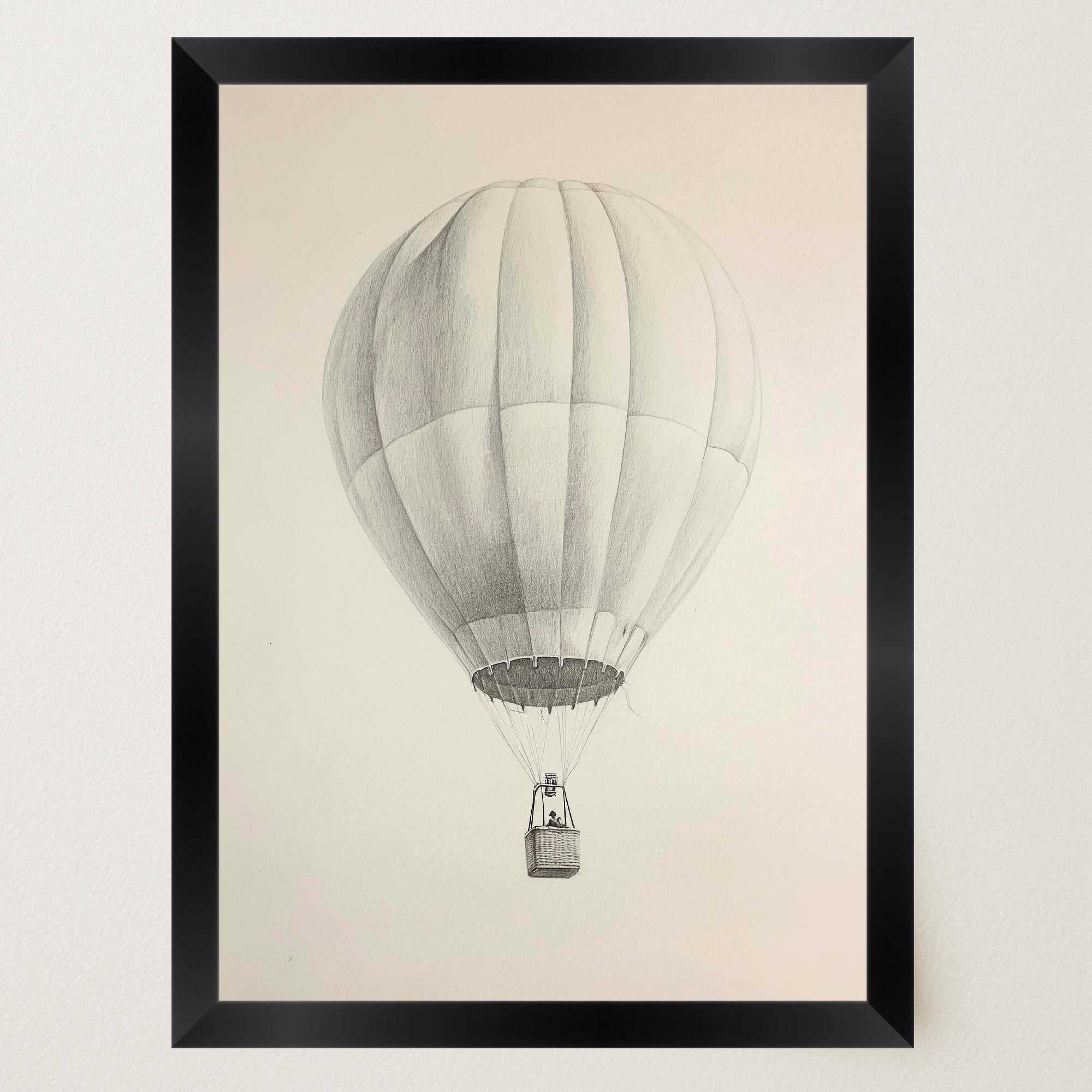 Vintage Style Hot Air Balloon Drawing Wall Art Print-Skudaboo