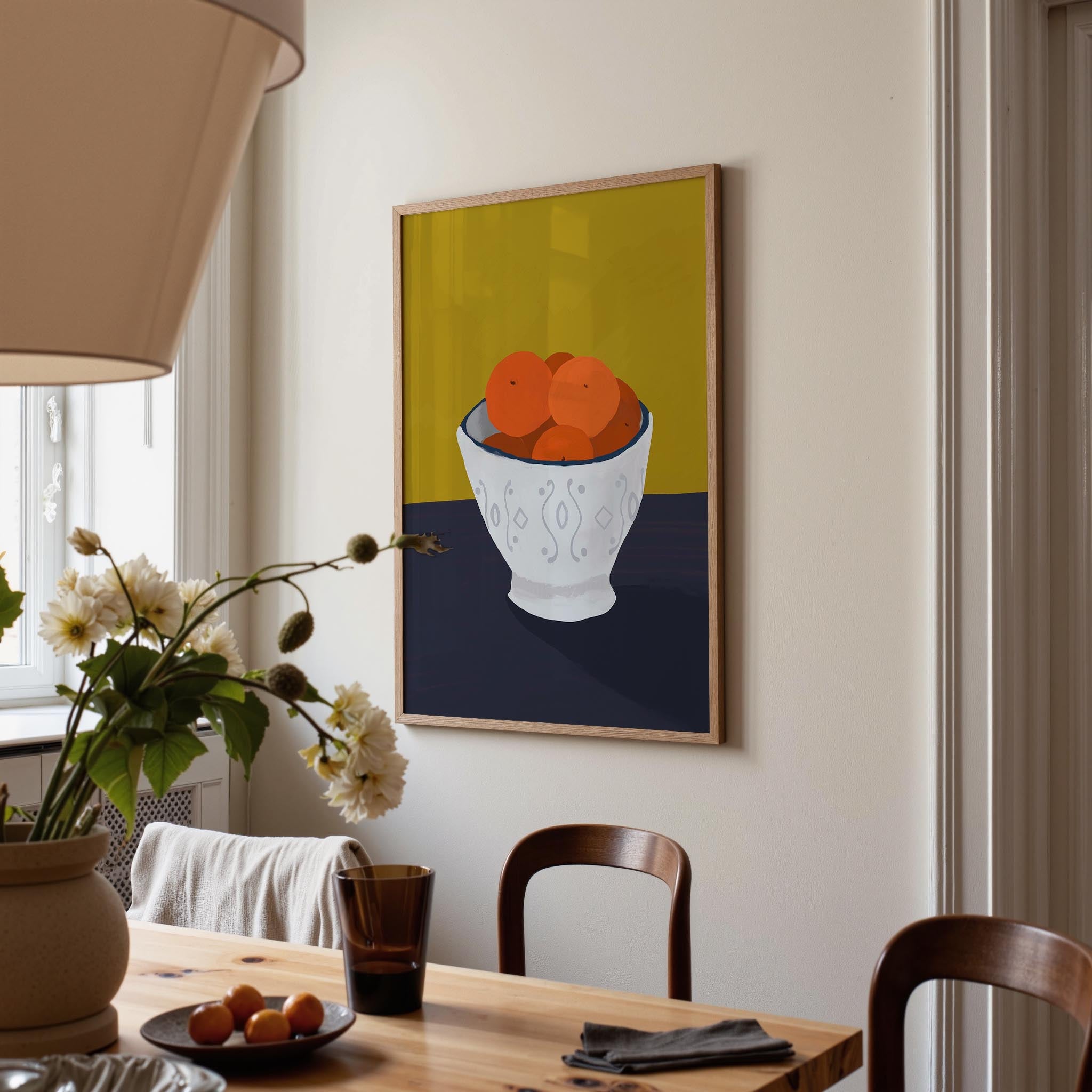 Oranges in Bowl Still Life Wall Art Print-Skudaboo