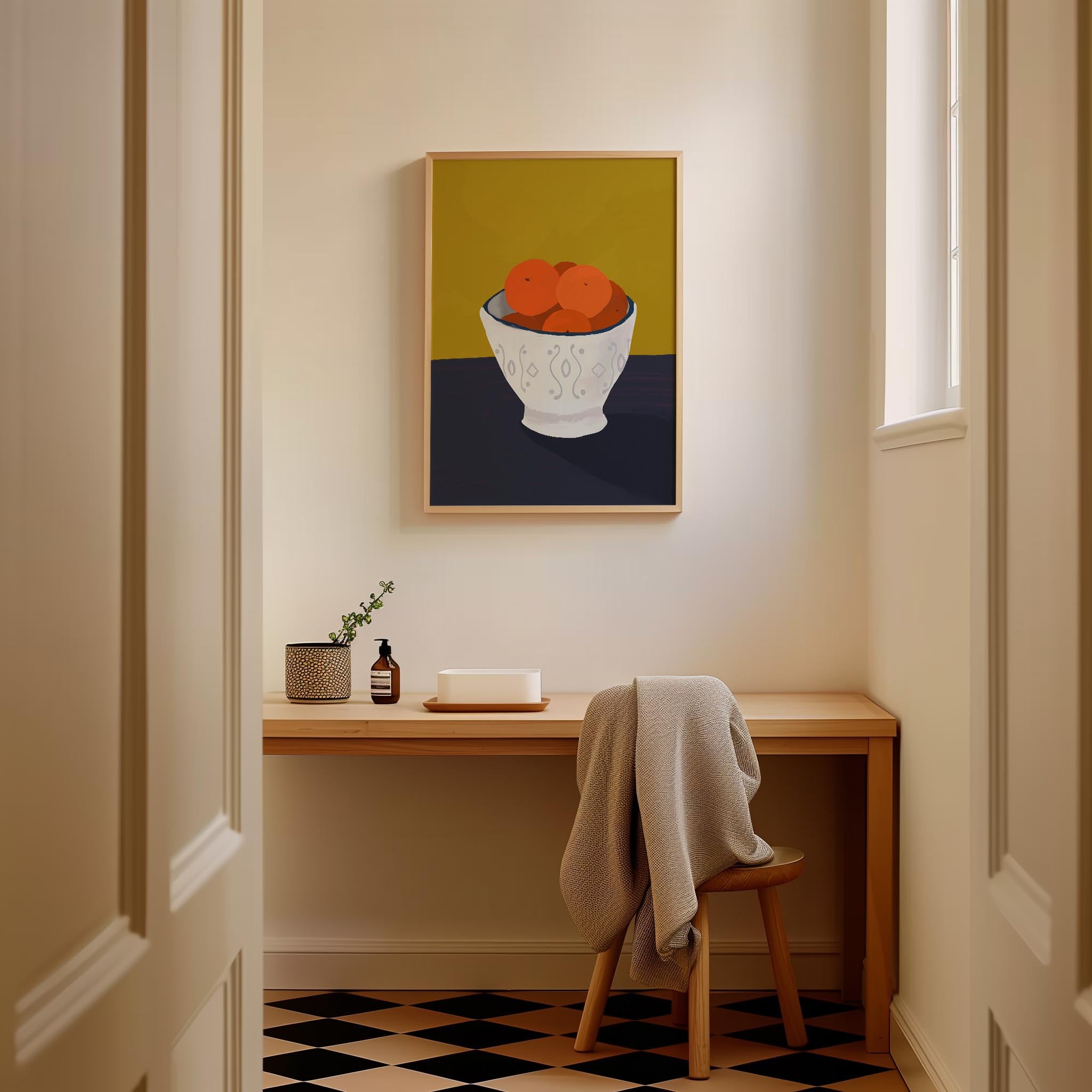 Oranges in Bowl Still Life Wall Art Print-Skudaboo