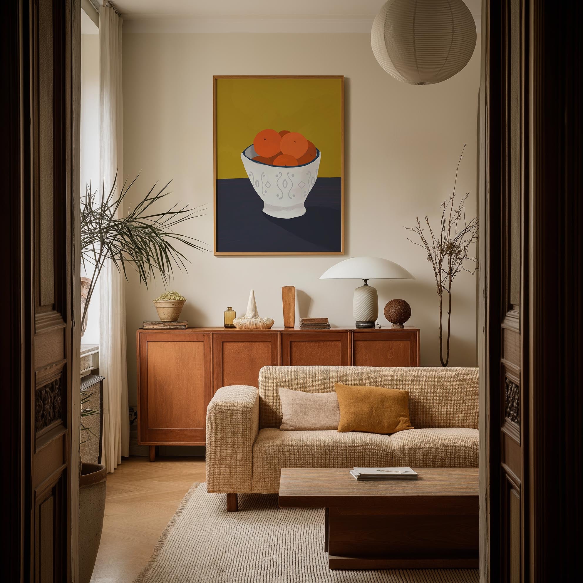 Oranges in Bowl Still Life Wall Art Print-Skudaboo