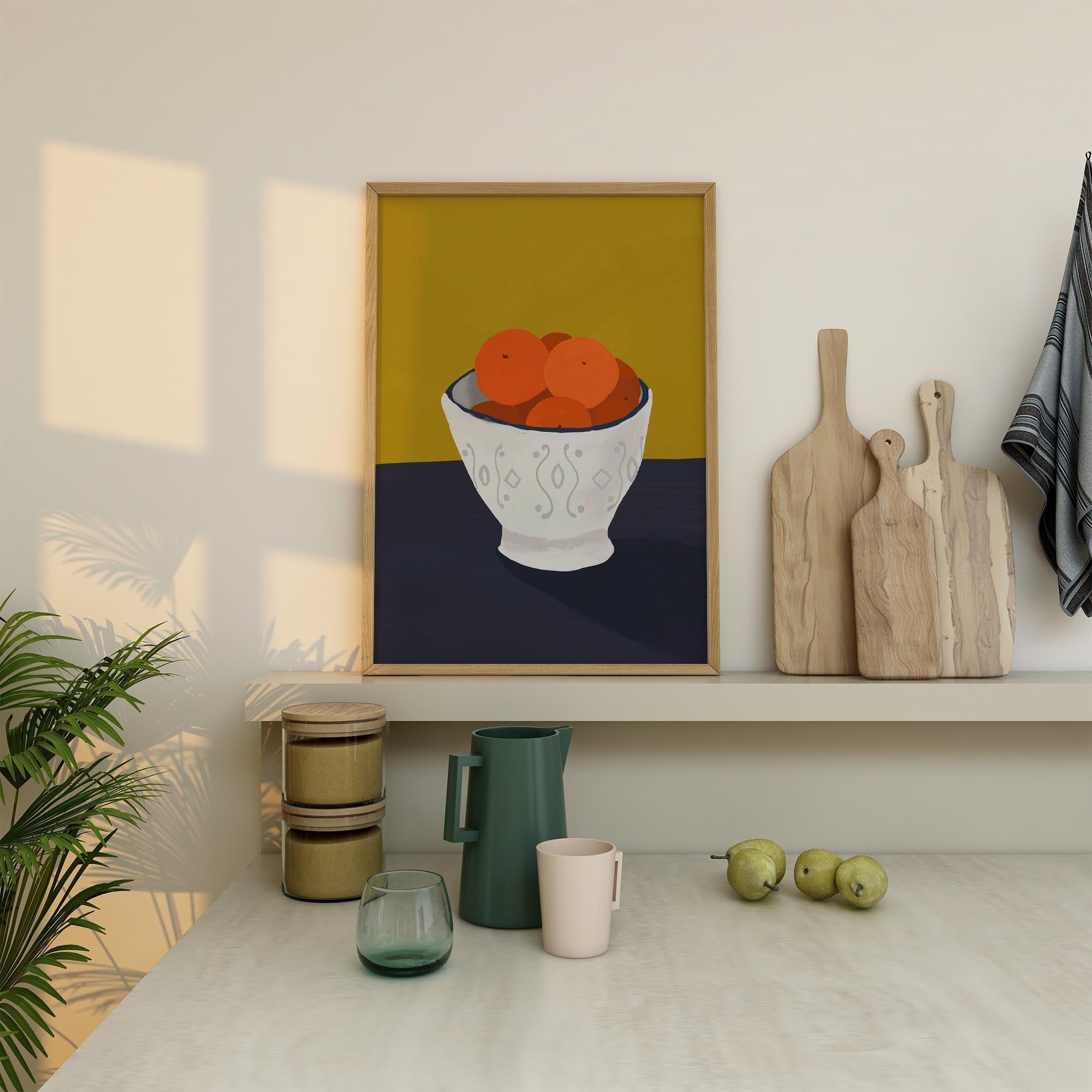 Oranges in Bowl Still Life Wall Art Print-Skudaboo