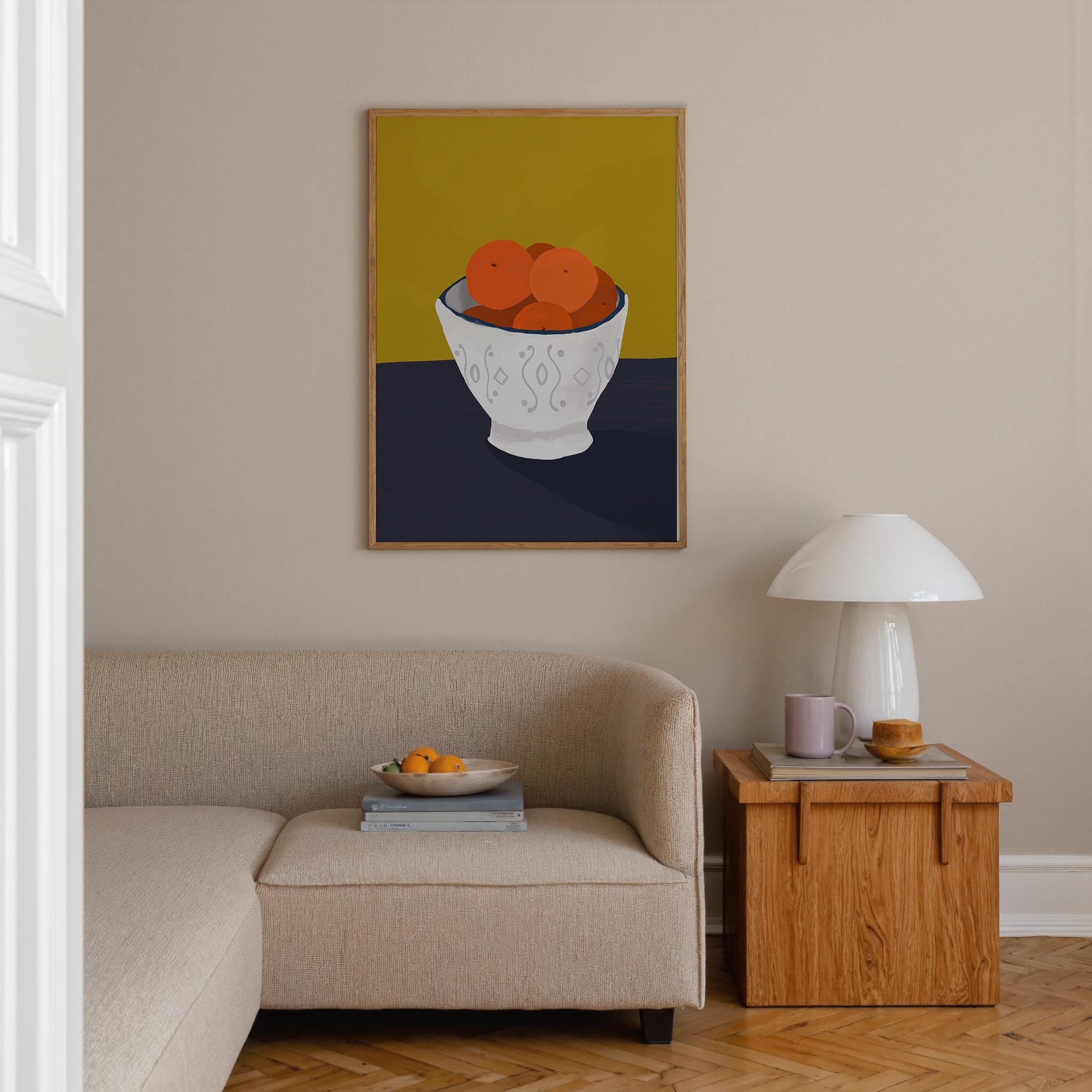 Oranges in Bowl Still Life Wall Art Print-Skudaboo
