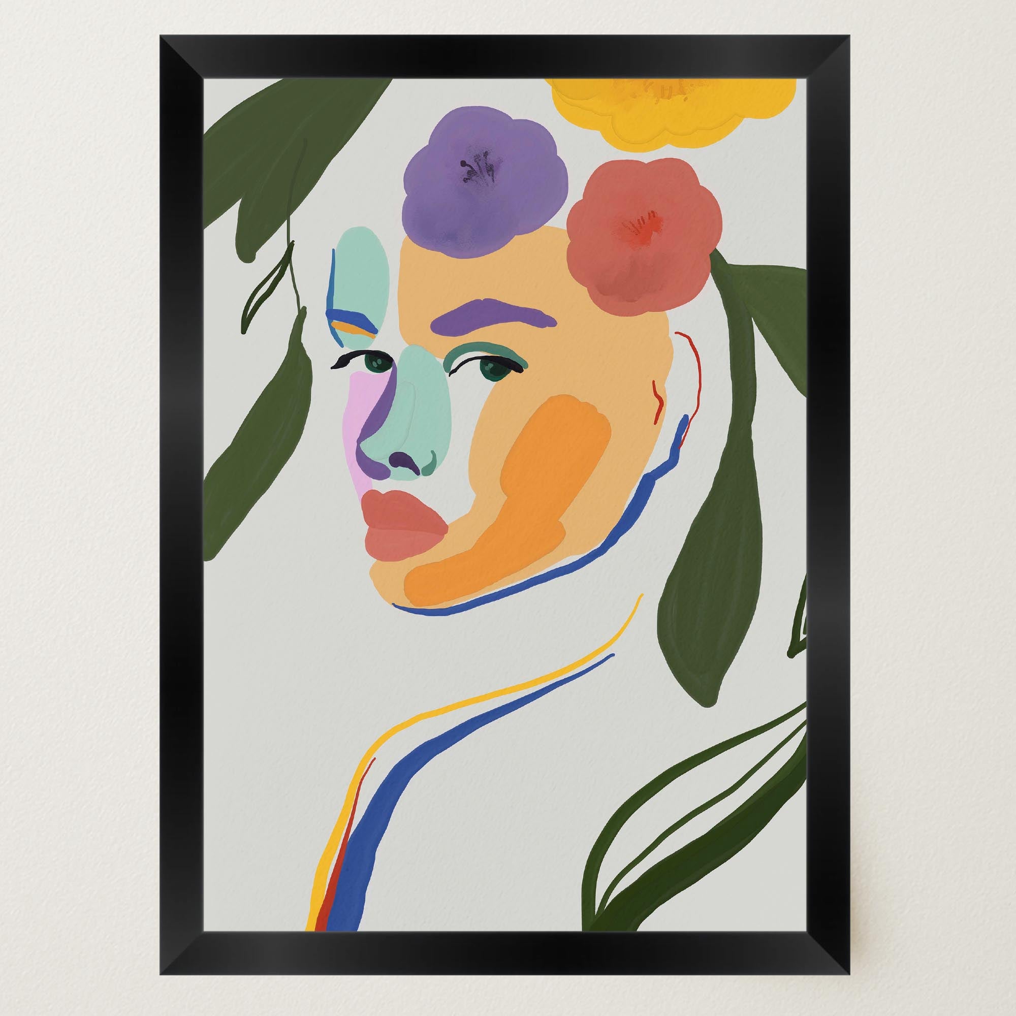 Colourful Abstract Floral Female Wall Art Print-Skudaboo