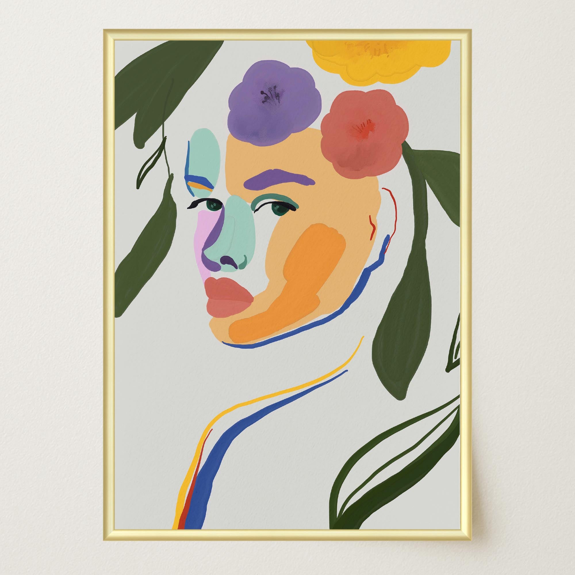Colourful Abstract Floral Female Wall Art Print-Skudaboo