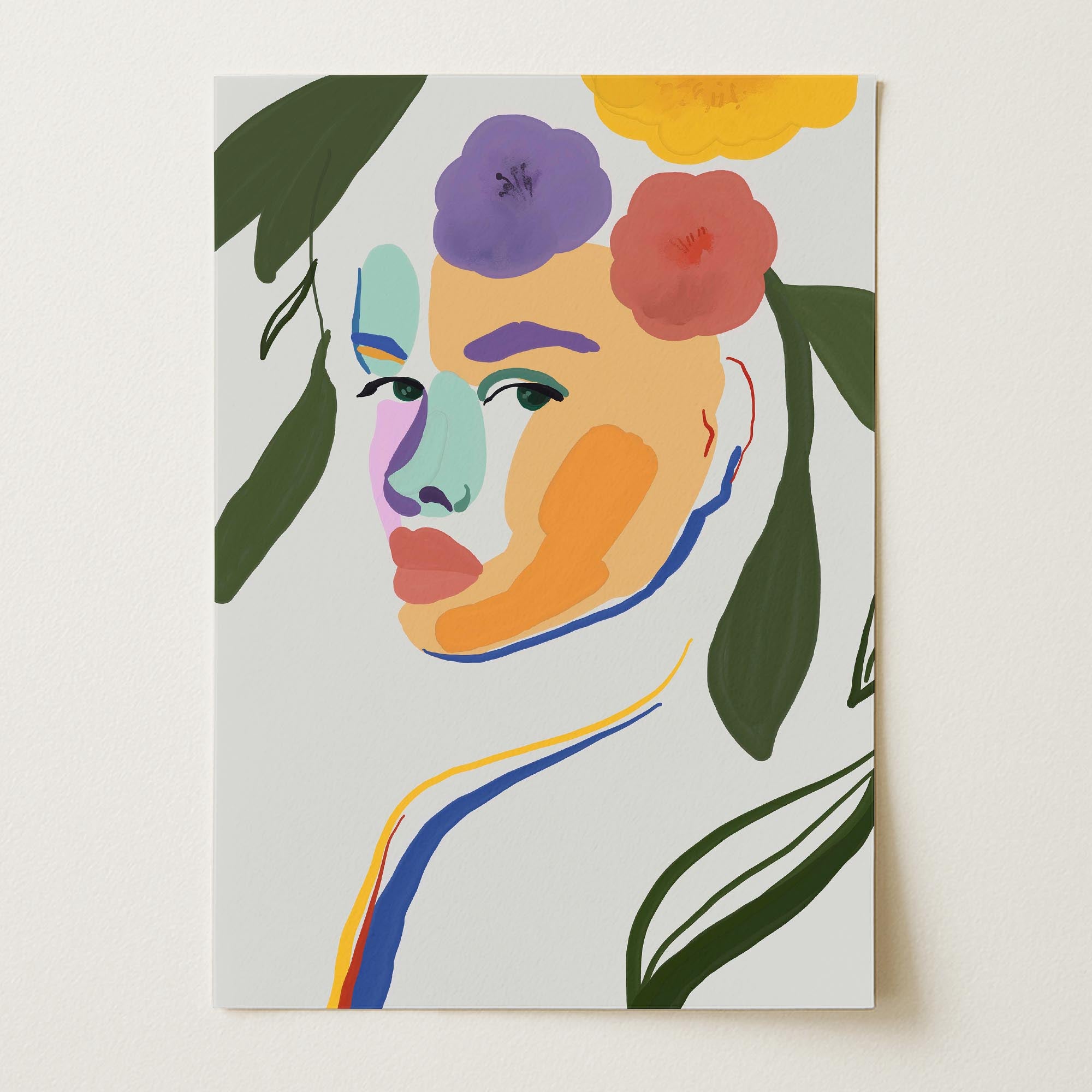 Colourful Abstract Floral Female Wall Art Print-Skudaboo