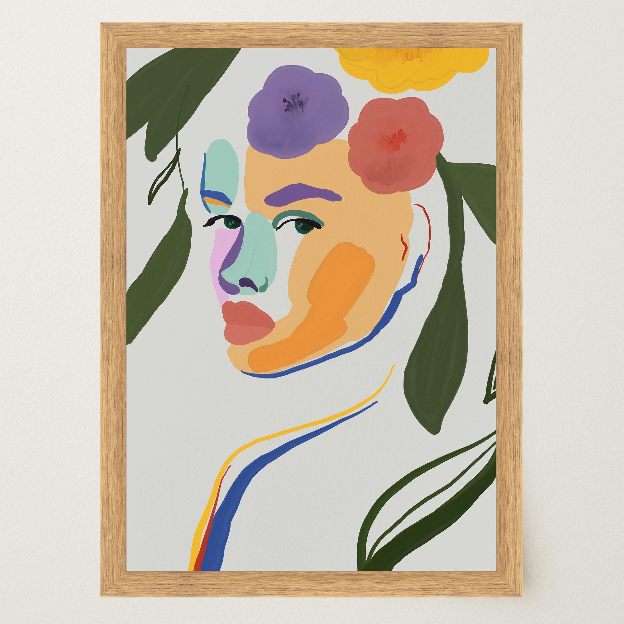 Colourful Abstract Floral Female Wall Art Print-Skudaboo