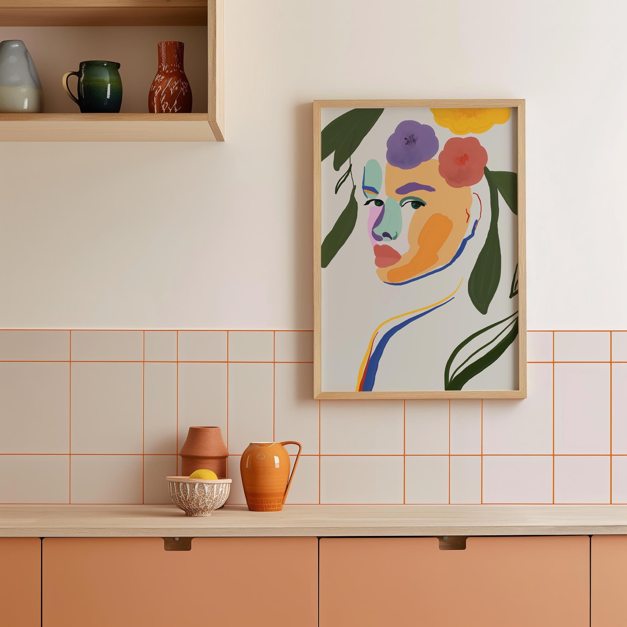 Colourful Abstract Floral Female Wall Art Print-Skudaboo