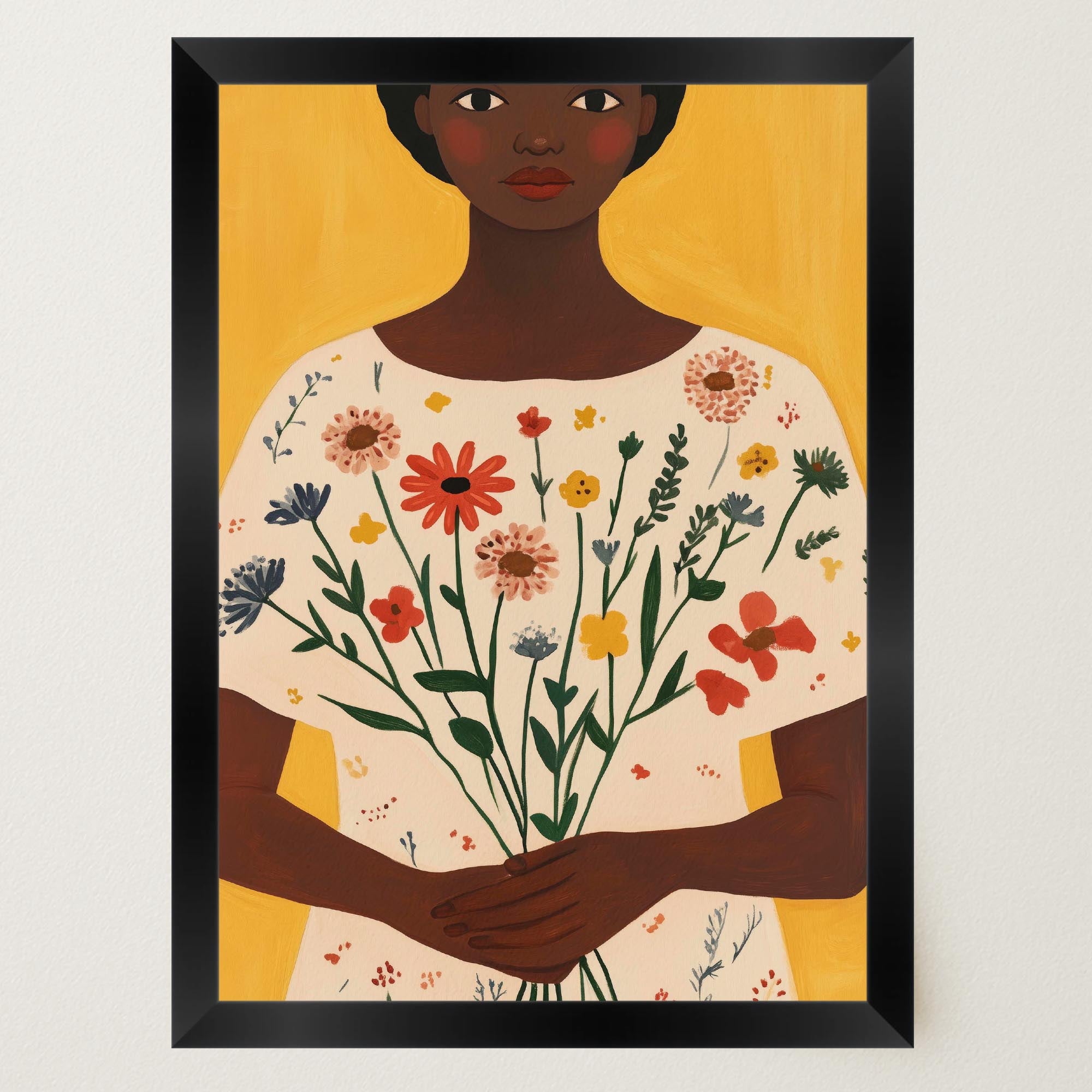 Woman Holding Flowers Portrait Wall Art Print-Skudaboo