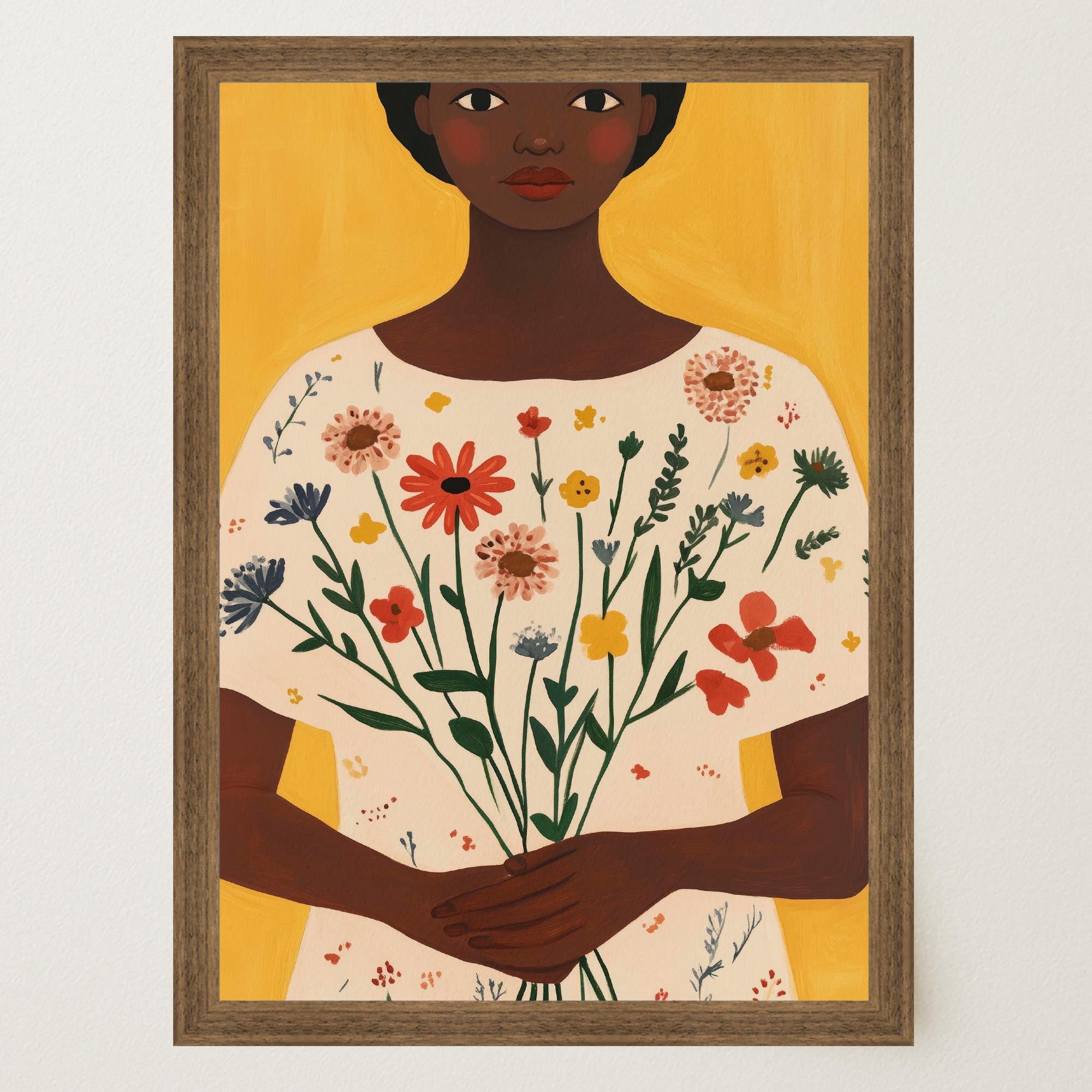 Woman Holding Flowers Portrait Wall Art Print-Skudaboo