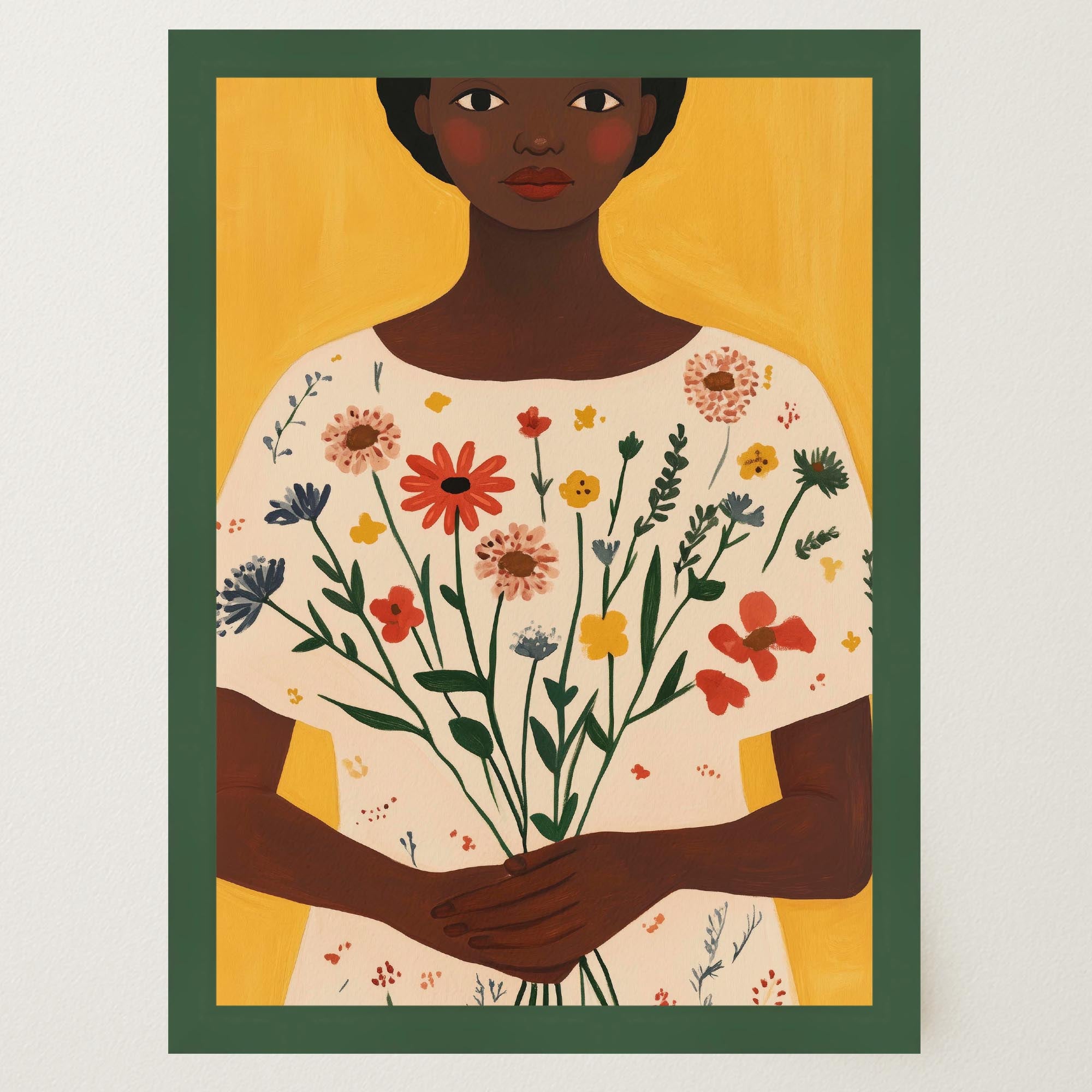 Woman Holding Flowers Portrait Wall Art Print-Skudaboo