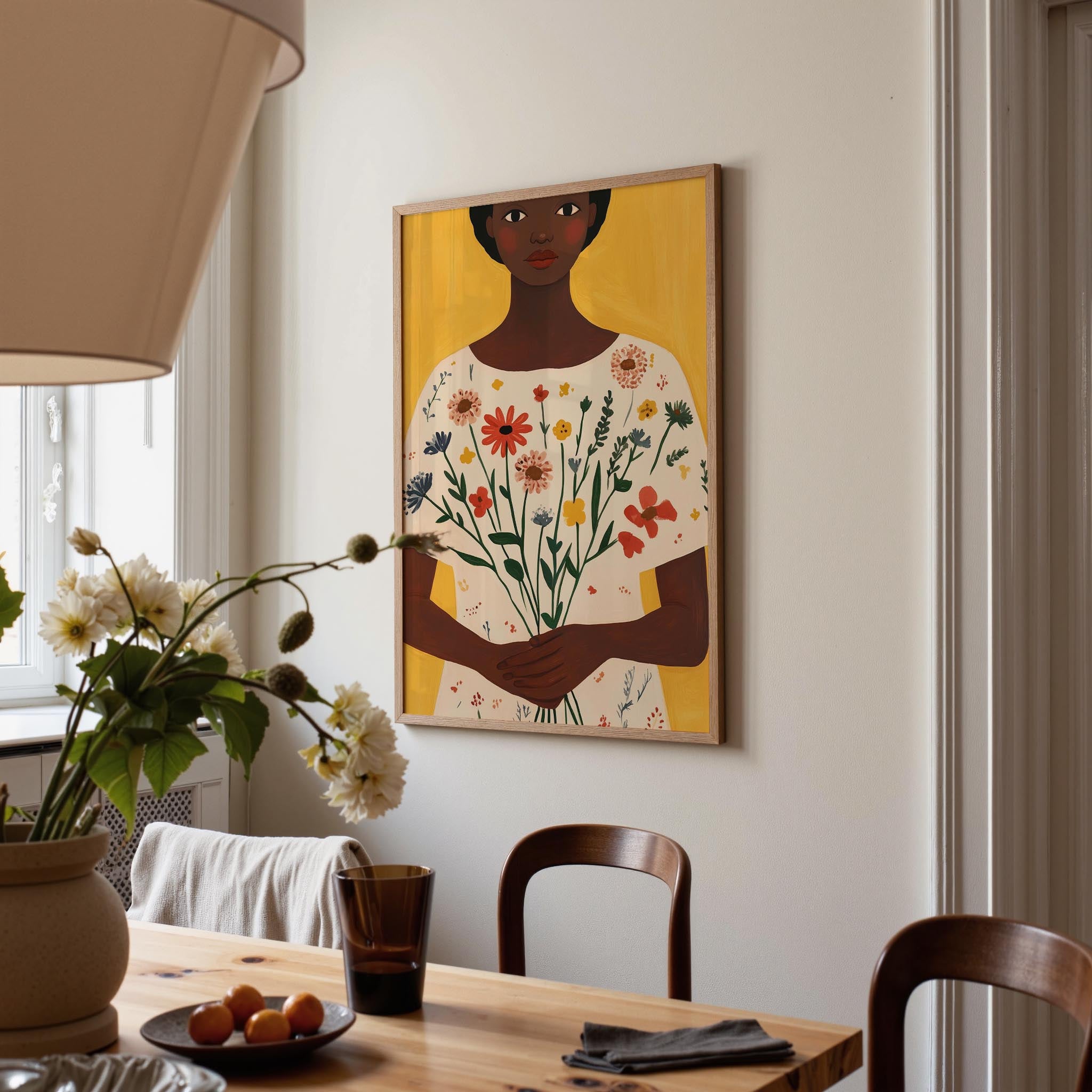 Woman Holding Flowers Portrait Wall Art Print-Skudaboo