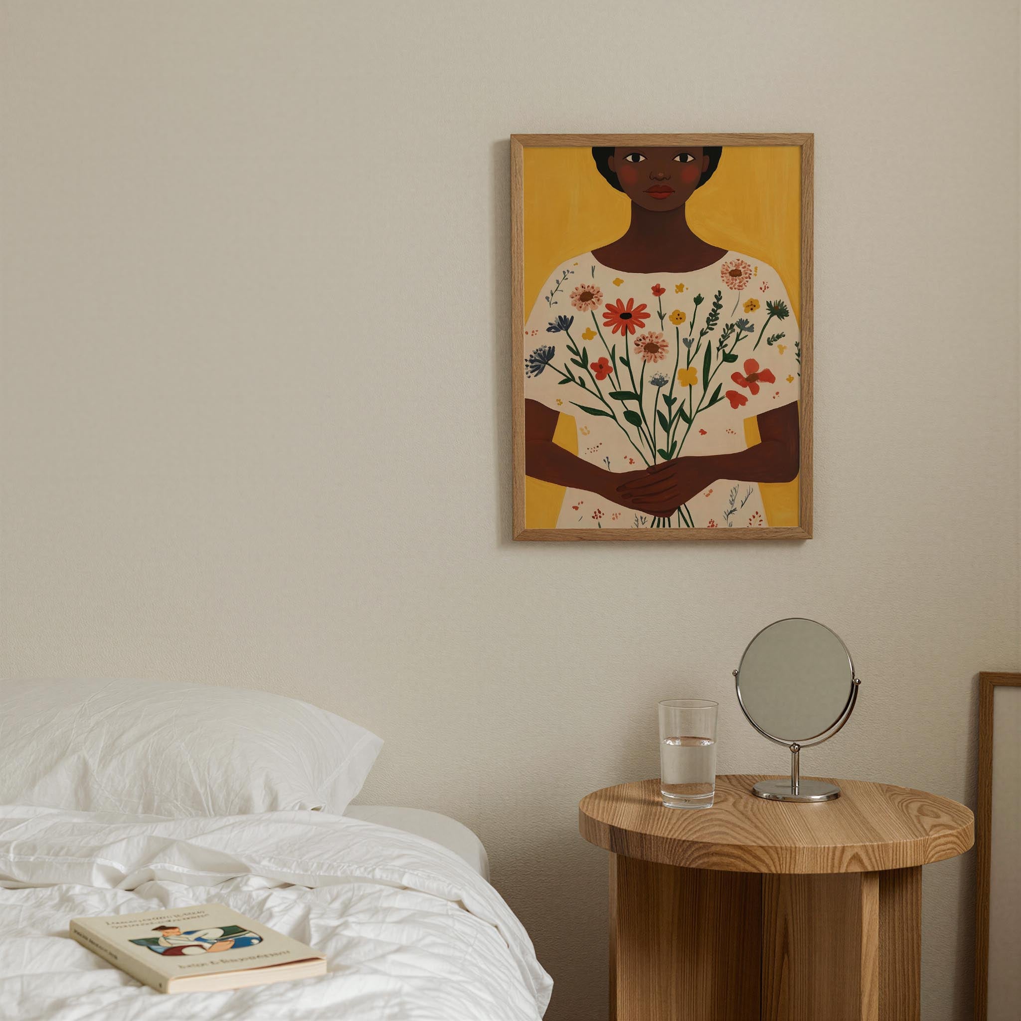 Woman Holding Flowers Portrait Wall Art Print-Skudaboo