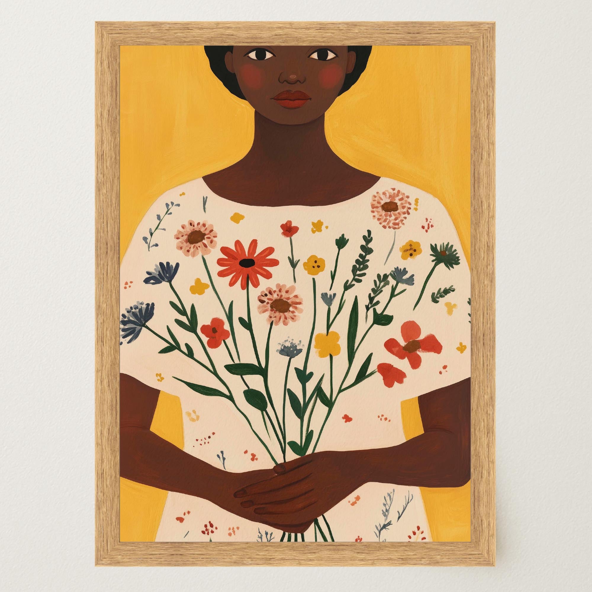 Woman Holding Flowers Portrait Wall Art Print-Skudaboo