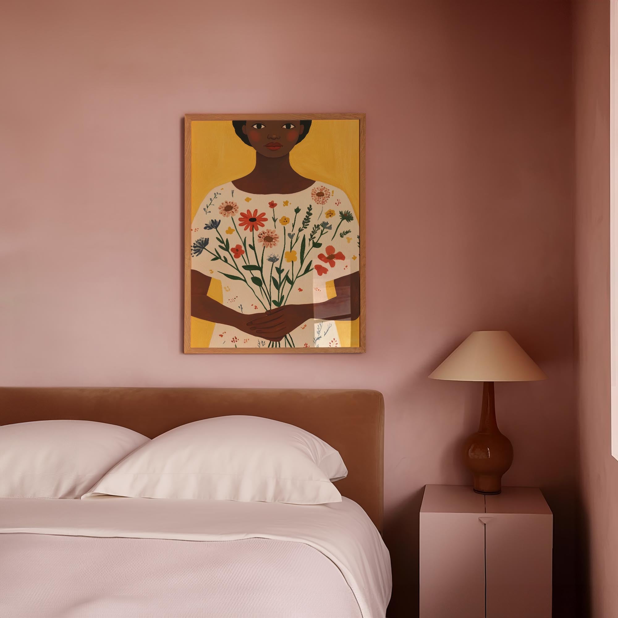 Woman Holding Flowers Portrait Wall Art Print-Skudaboo