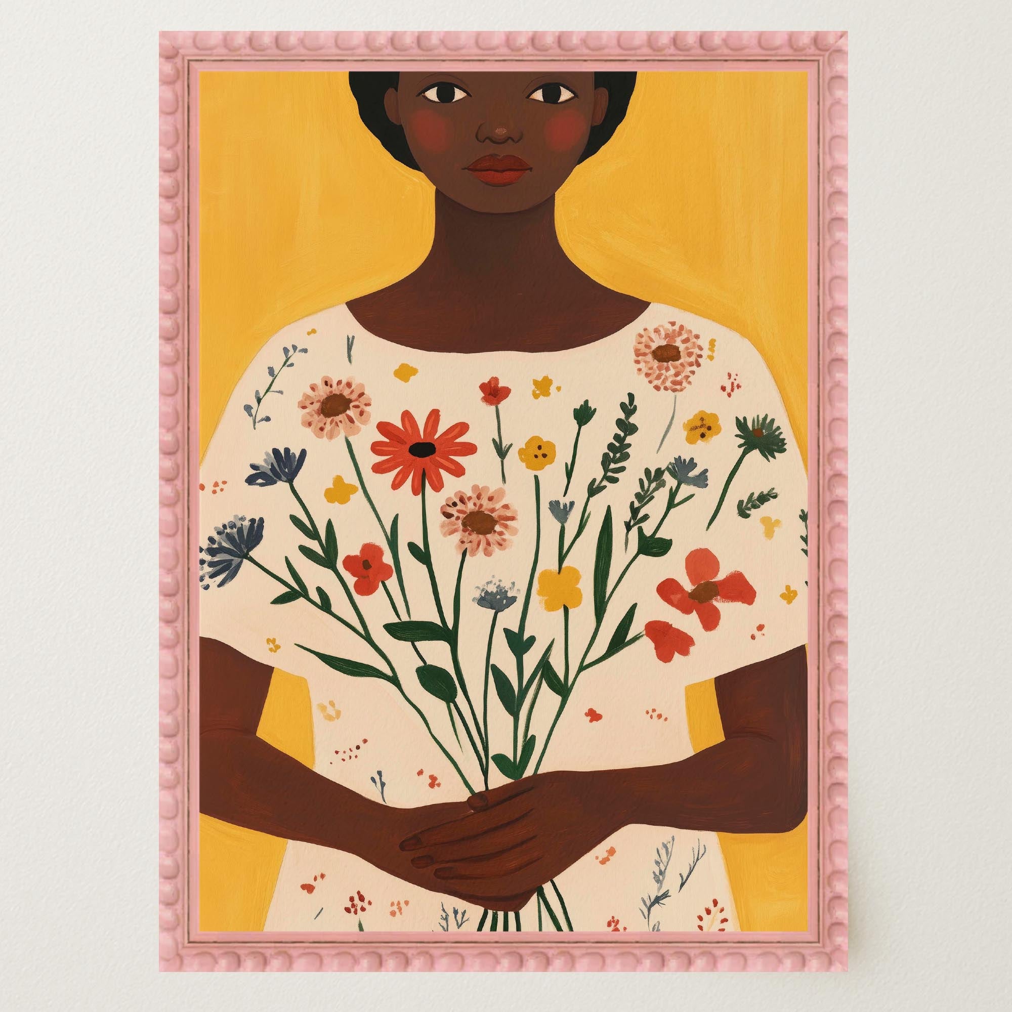 Woman Holding Flowers Portrait Wall Art Print-Skudaboo