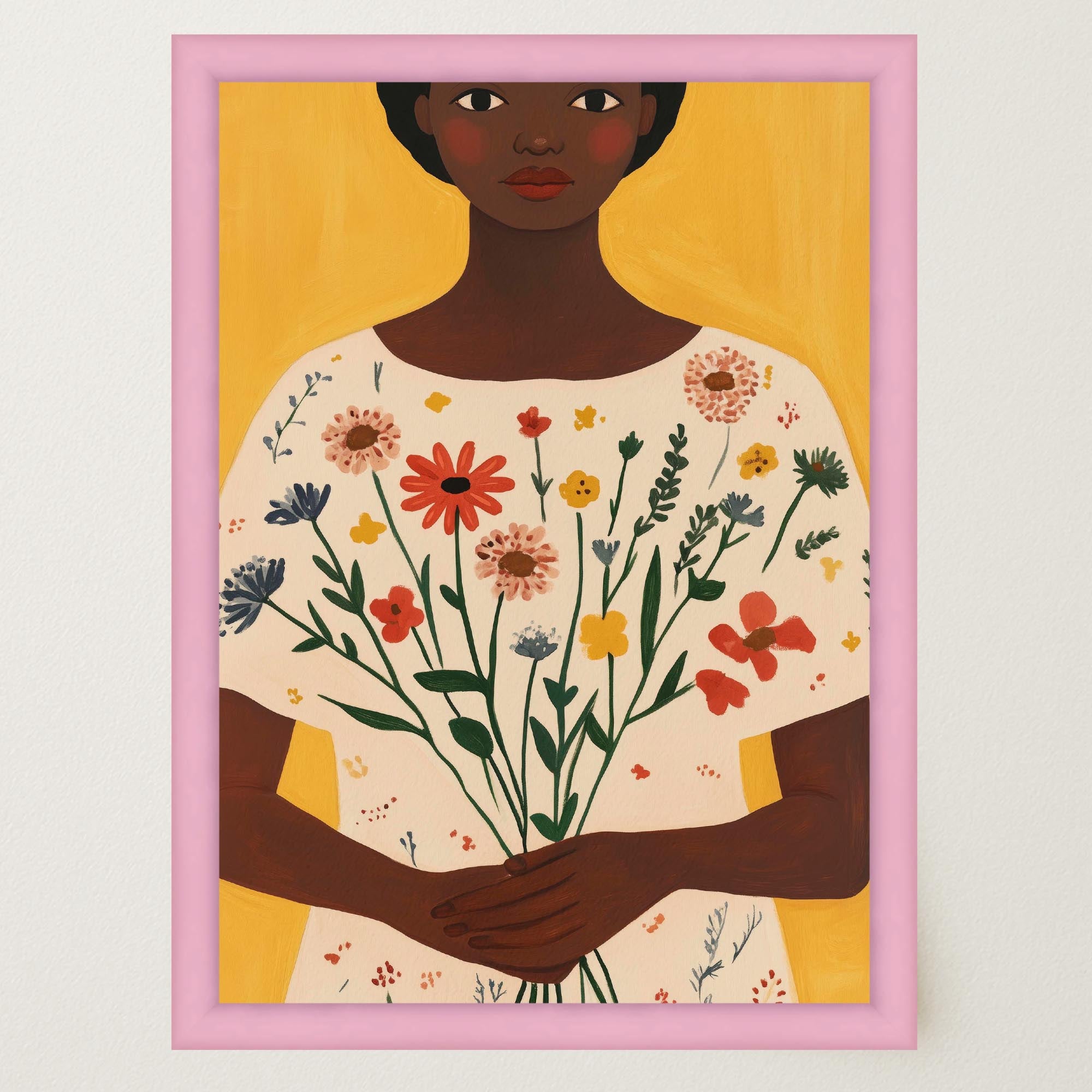 Woman Holding Flowers Portrait Wall Art Print-Skudaboo