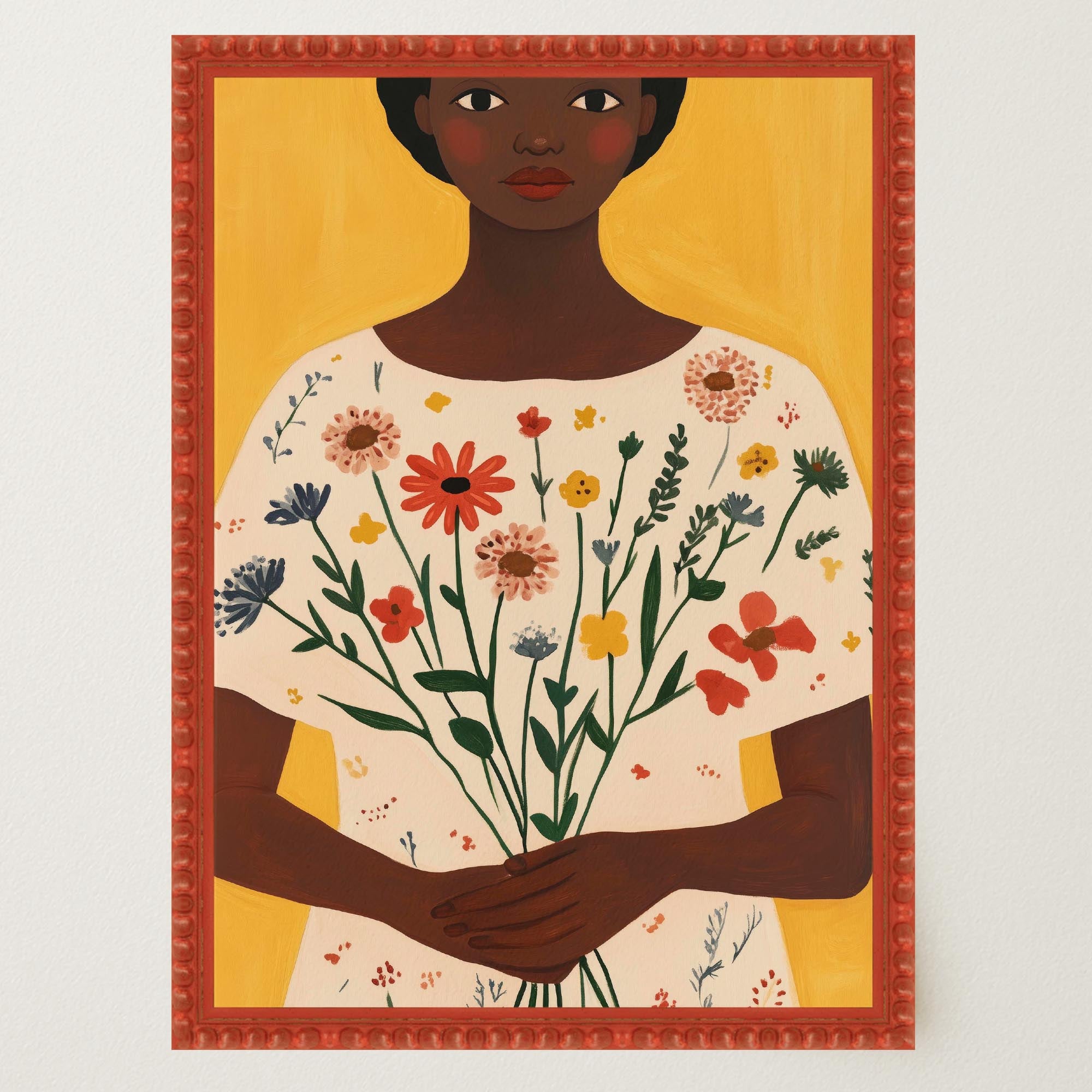 Woman Holding Flowers Portrait Wall Art Print-Skudaboo