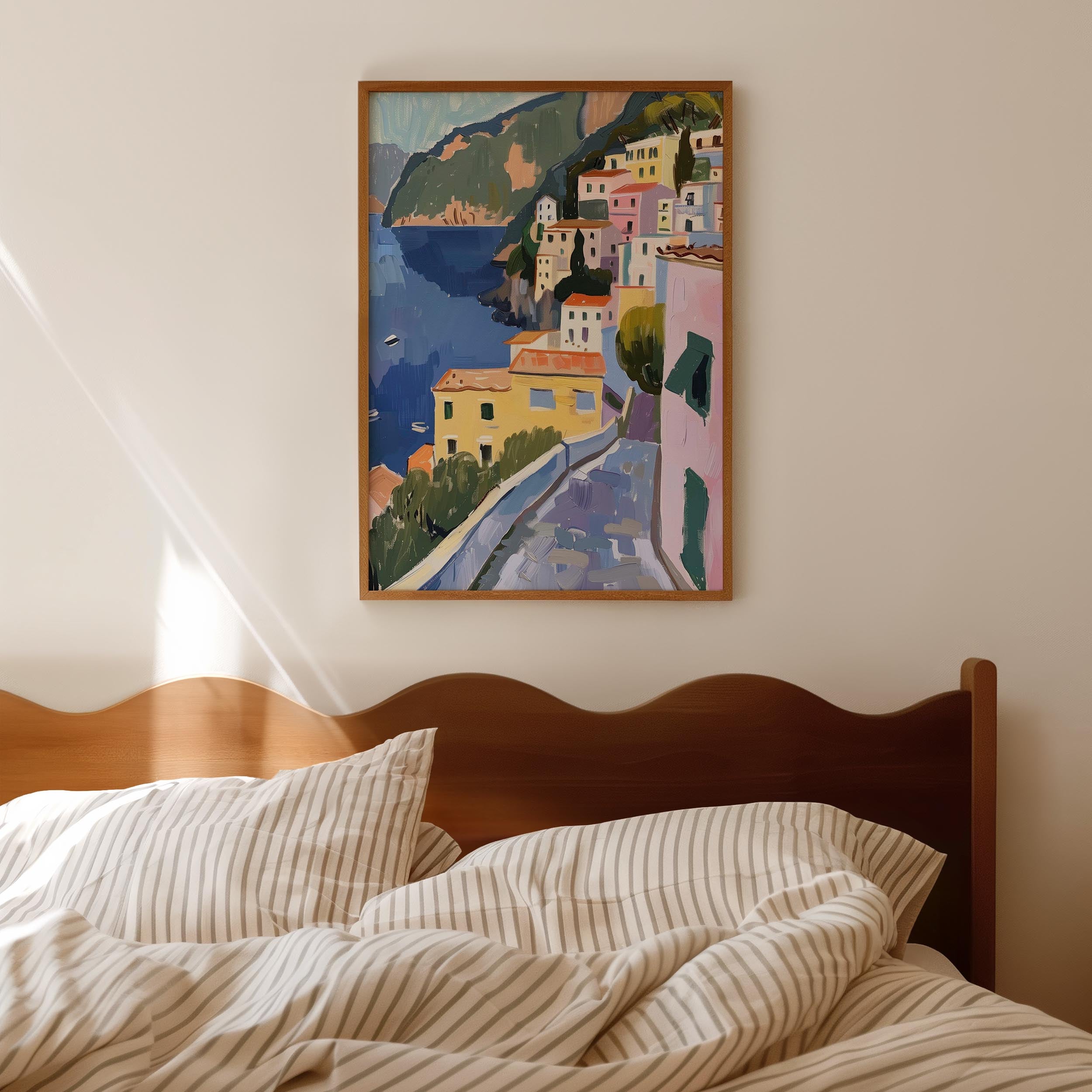 Mediterranean Coastal Town Landscape Wall Art Print-Skudaboo